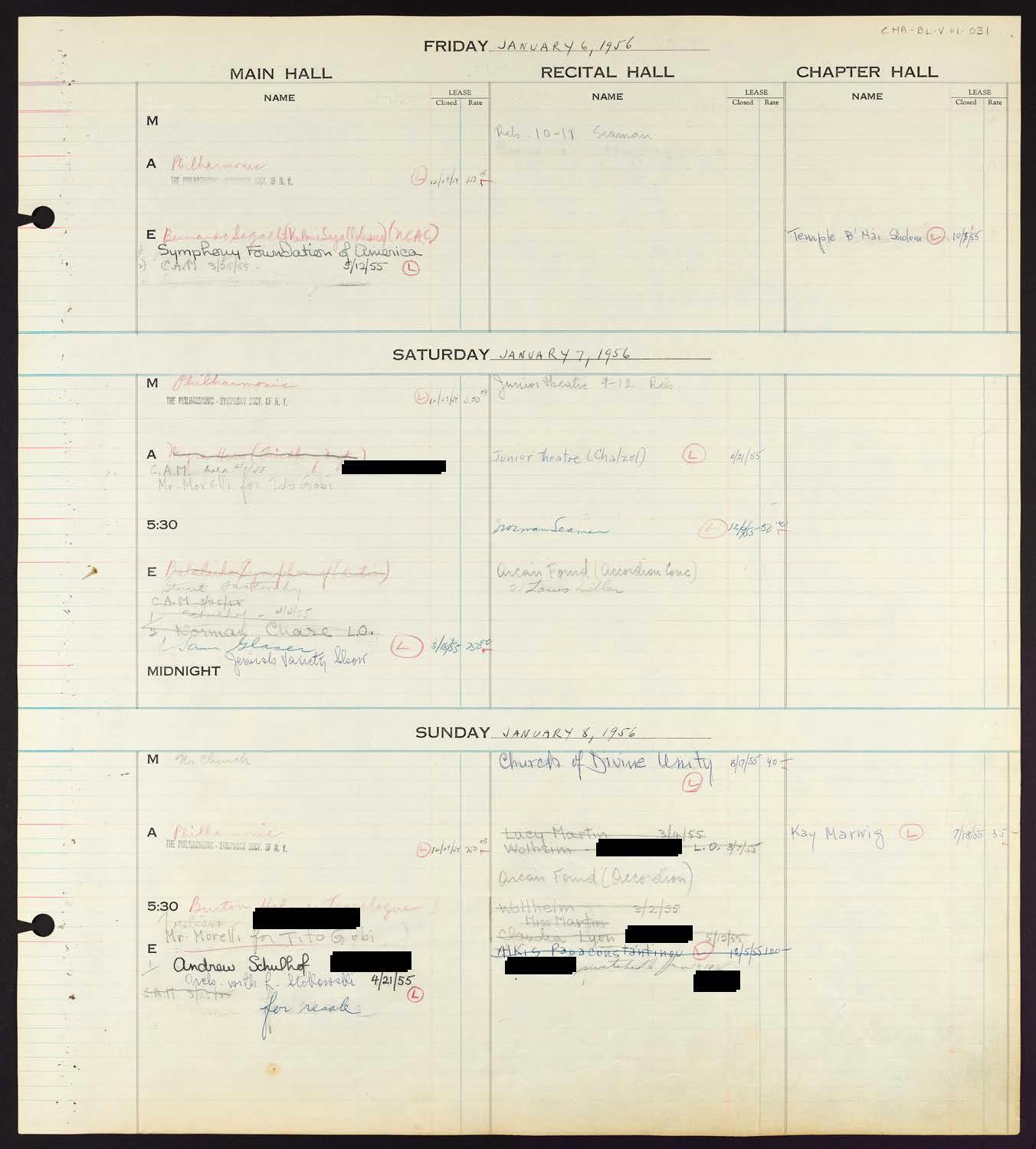 Carnegie Hall Booking Ledger, volume 1, page 31