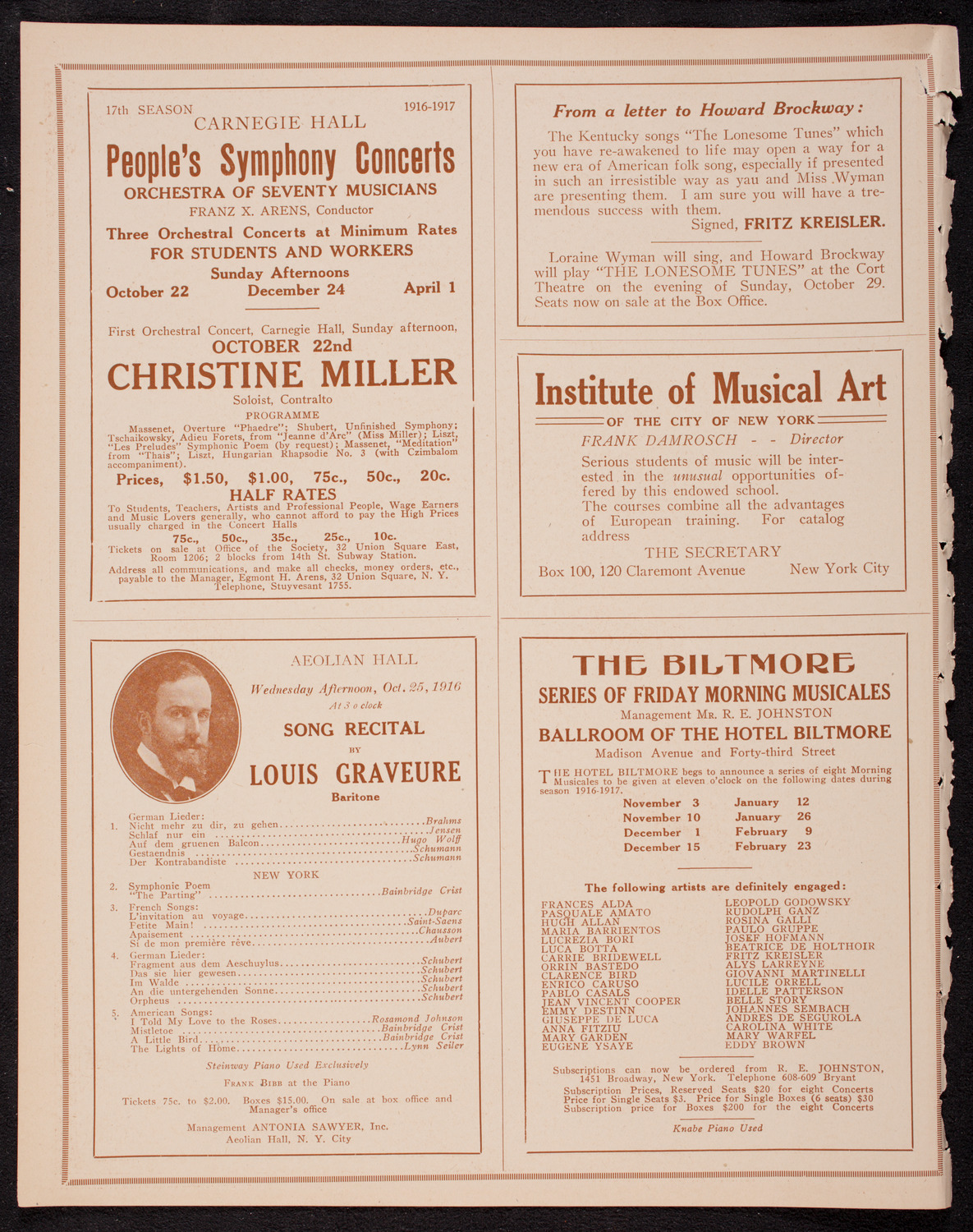 Eddy Brown, Violin, October 15, 1916, program page 2