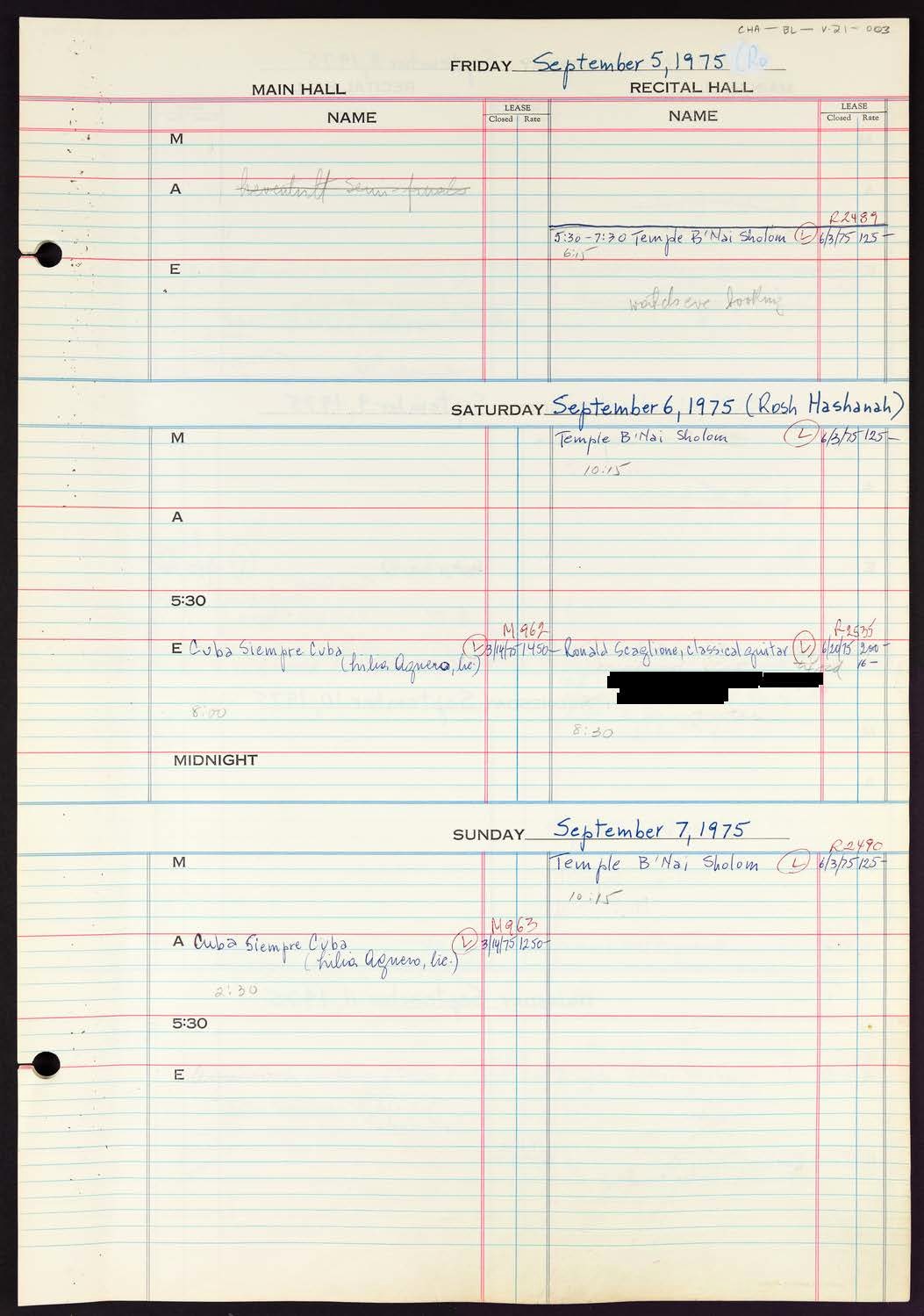 Carnegie Hall Booking Ledger, volume 21, page 3