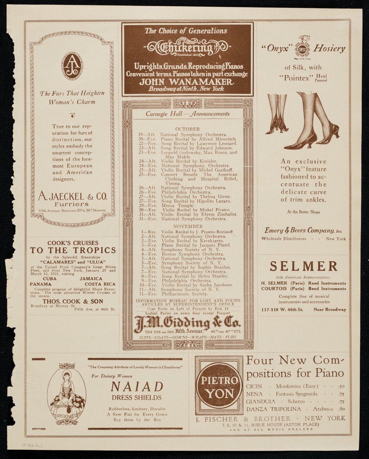 Ervin Nyiregyházi, Piano, October 18, 1920, program page 3