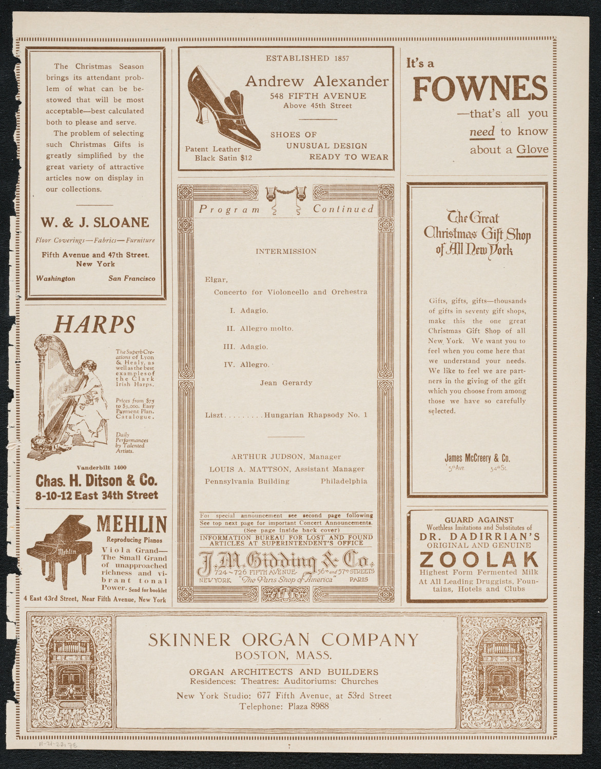 Philadelphia Orchestra, November 21, 1922, program page 7