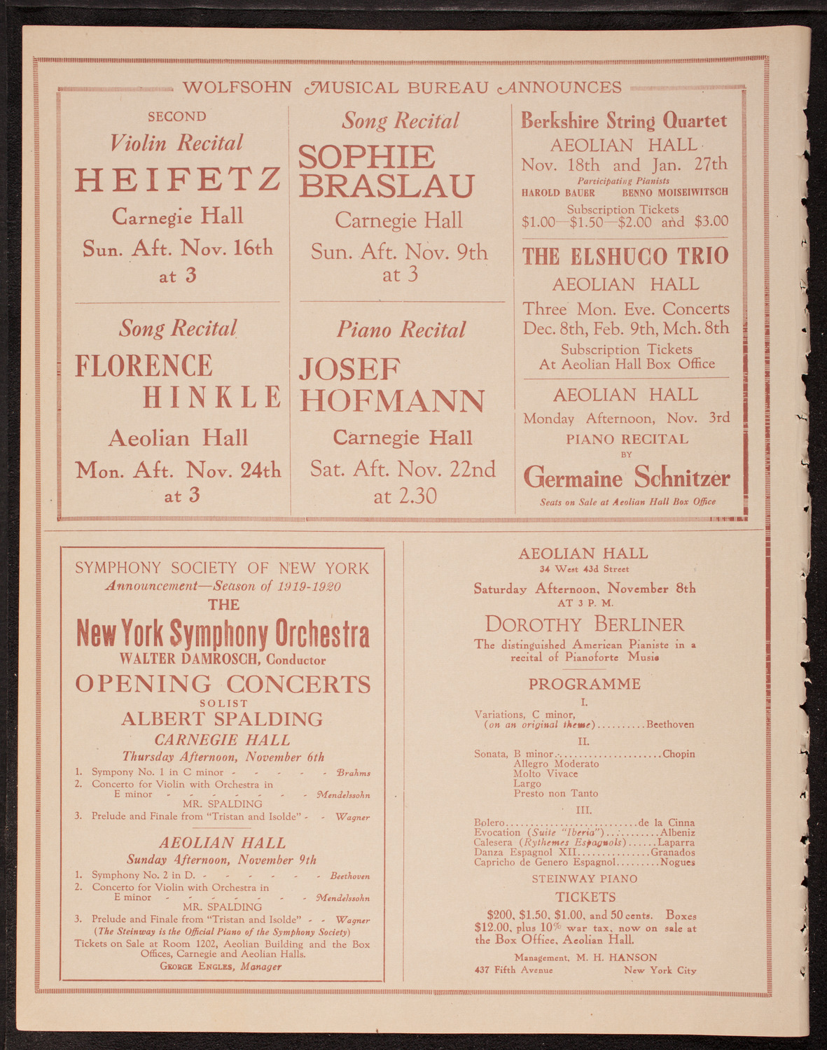 John O'Sullivan and Hazel Clark, November 2, 1919, program page 8