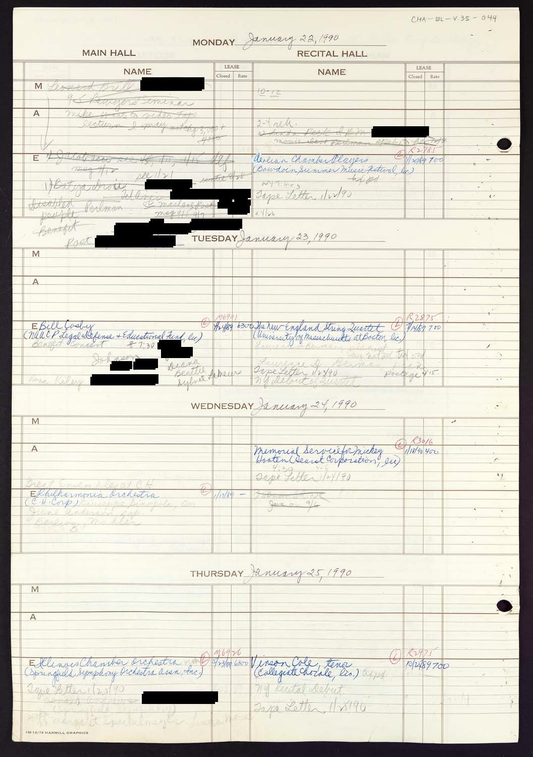 Carnegie Hall Booking Ledger, volume 35, page 44