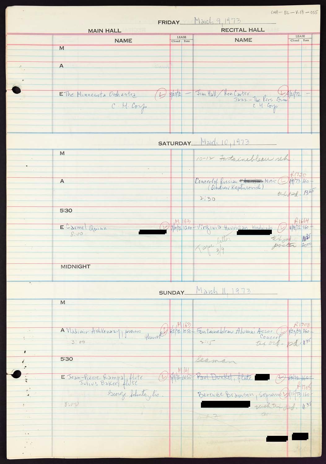 Carnegie Hall Booking Ledger, volume 18, page 55