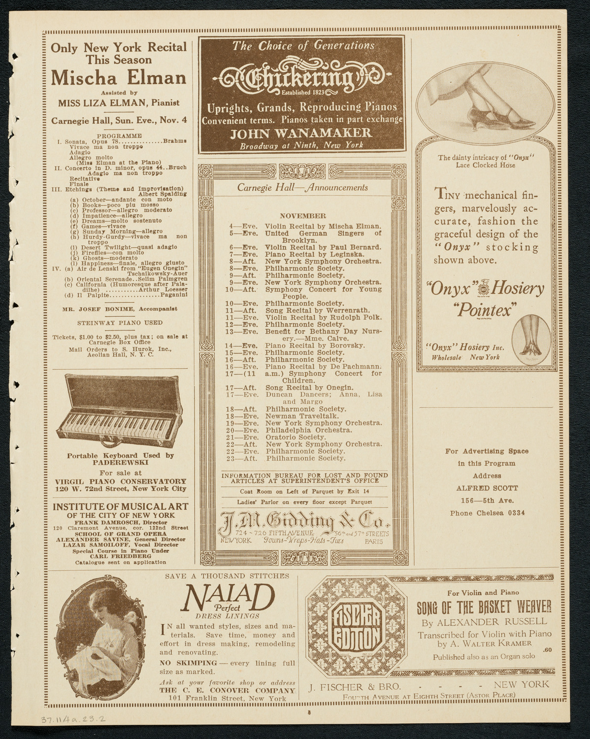 Albert Spalding, Violin, November 4, 1923, program page 3