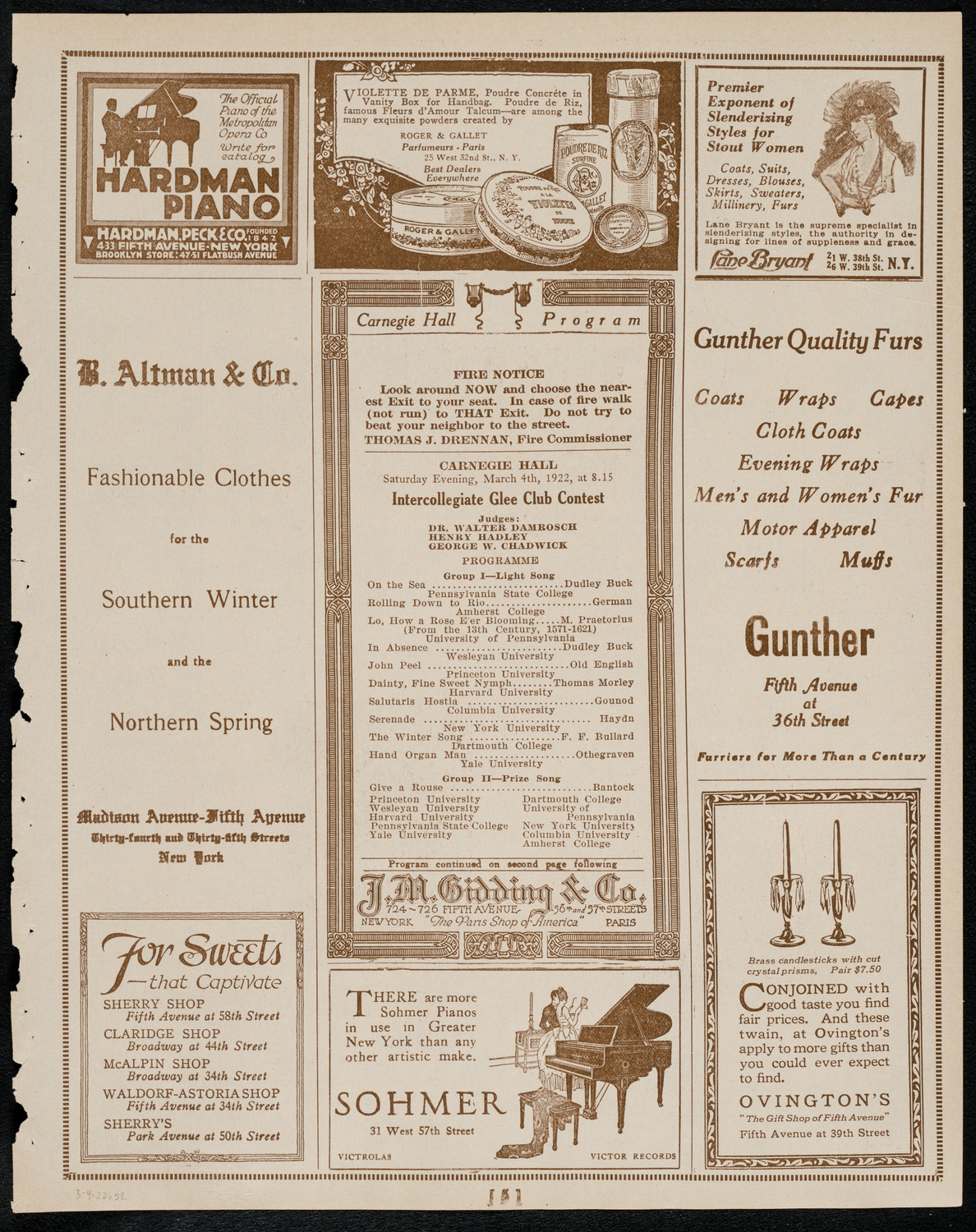 Intercollegiate Glee Club Contest, March 4, 1922, program page 5