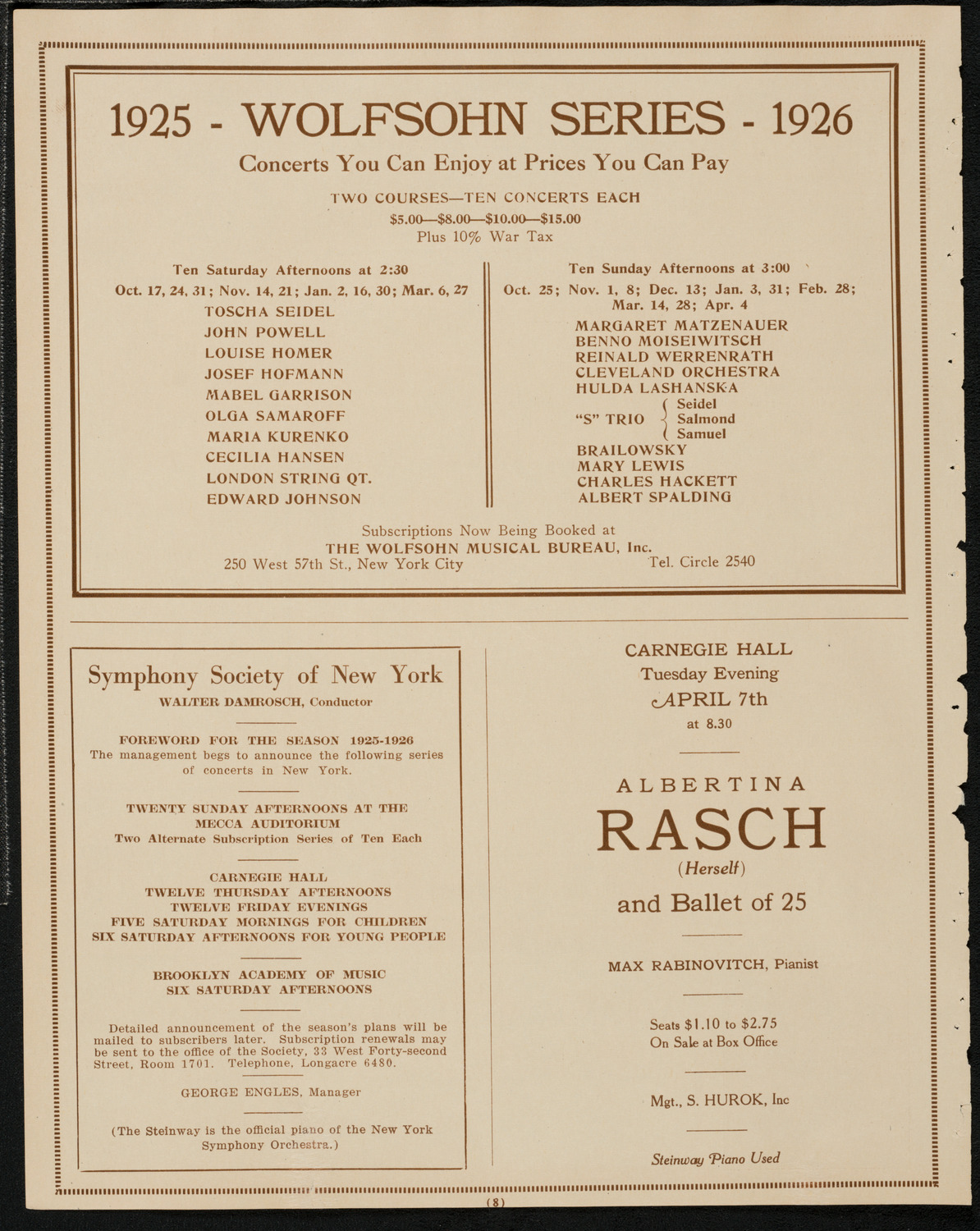 New York Philharmonic, April 3, 1925, program page 8