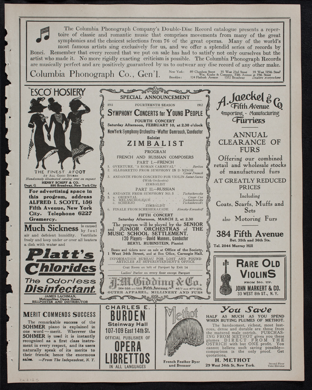 New York Philharmonic, February 2, 1912, program page 9