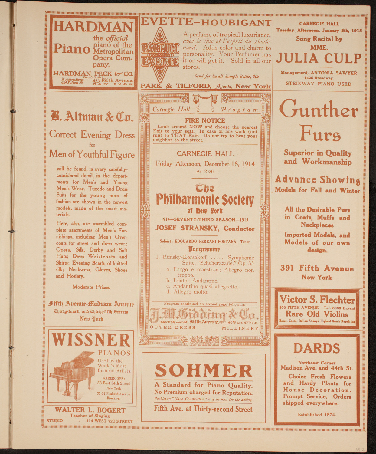 New York Philharmonic, December 18, 1914, program page 5