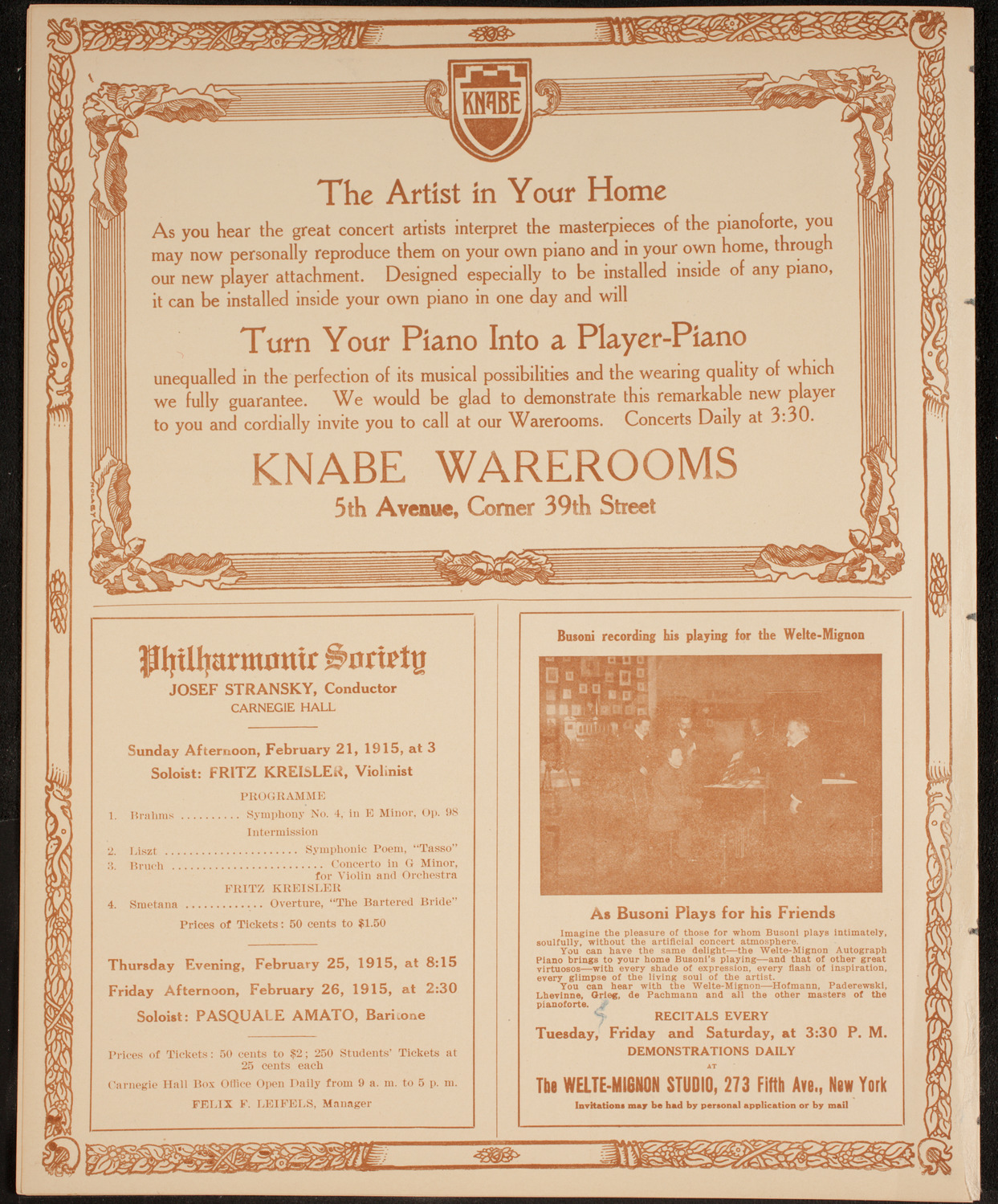 New York Philharmonic, February 12, 1915, program page 12