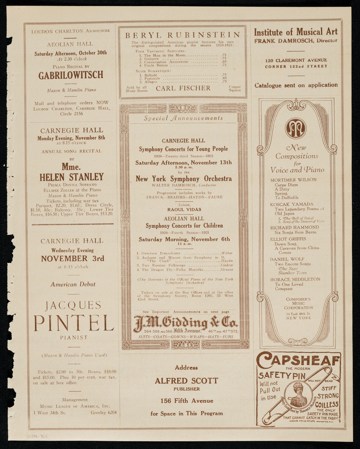 Hipolito Lazaro, Tenor, October 27, 1920, program page 9