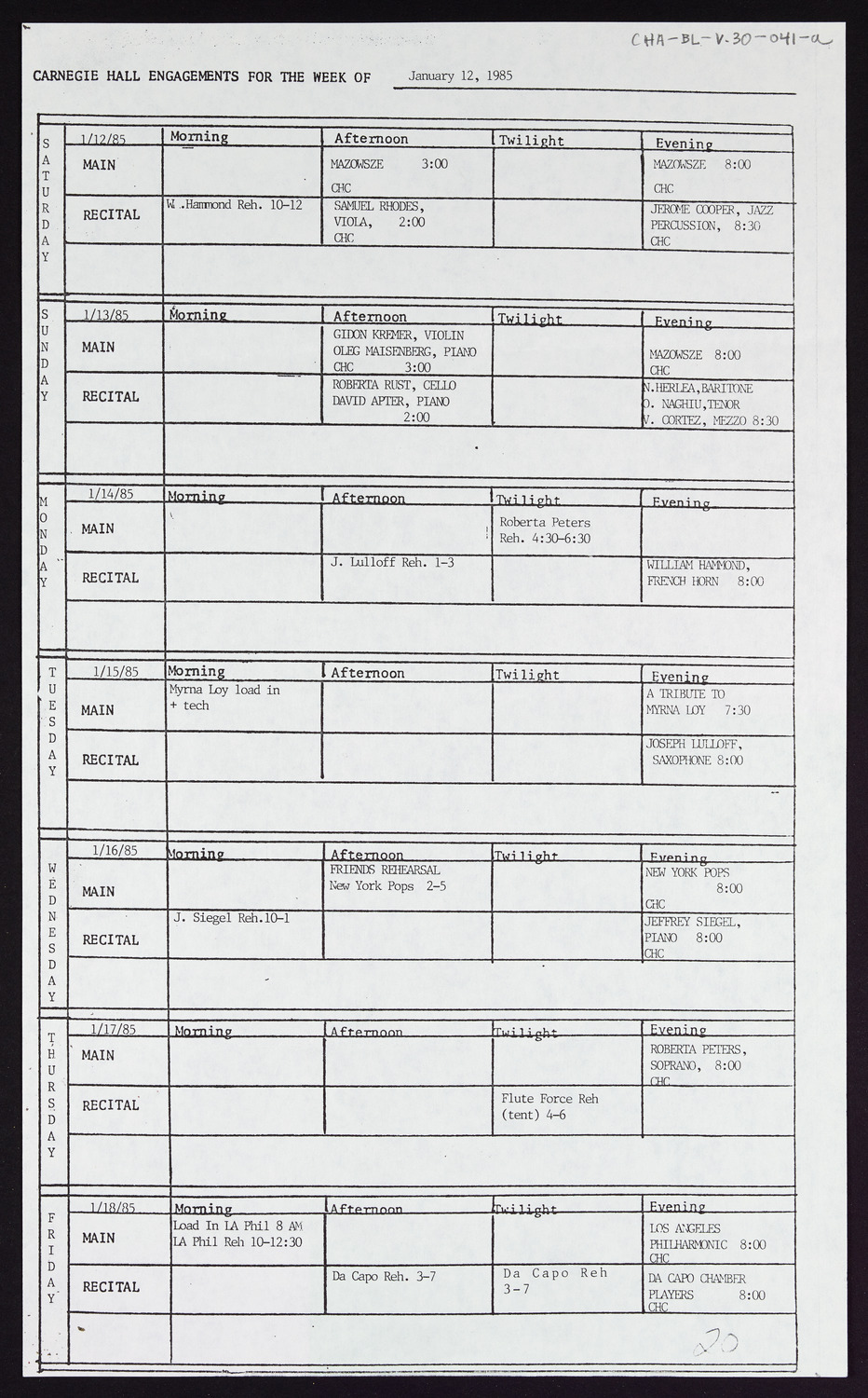 Carnegie Hall Booking Ledger, volume 30, page 41a