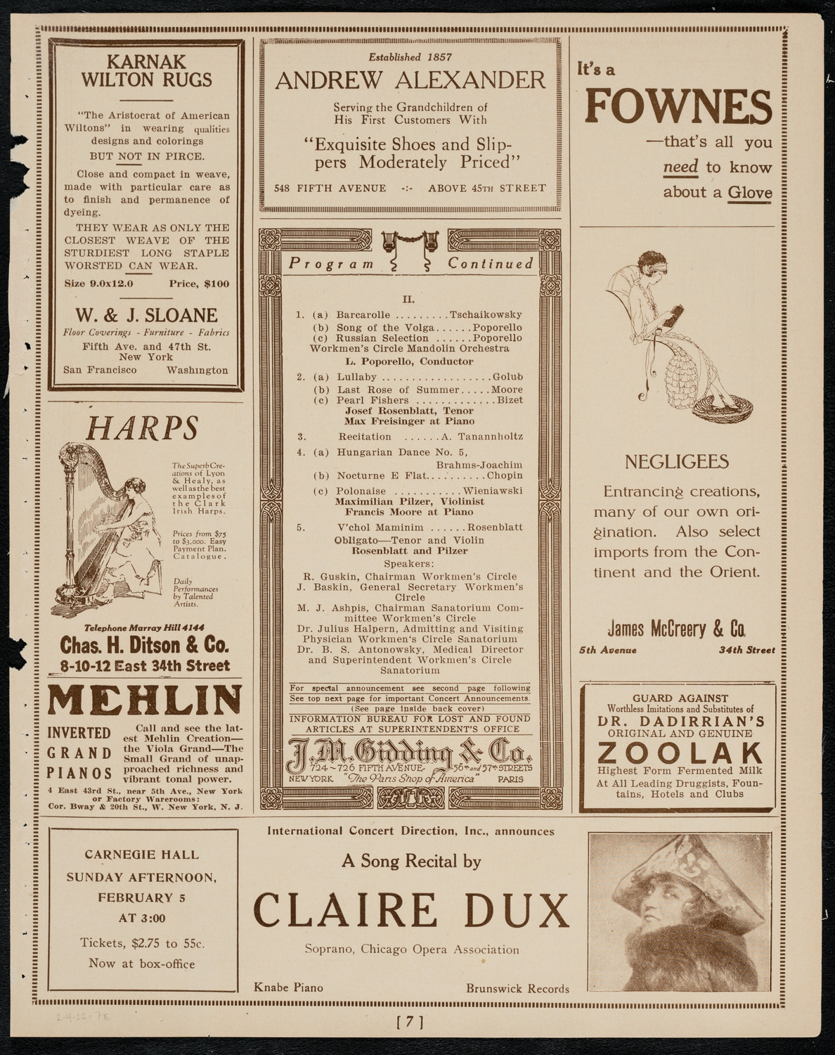 Workmen's Circle Sanatorium Twelfth Anniversary Concert, February 4, 1922, program page 7