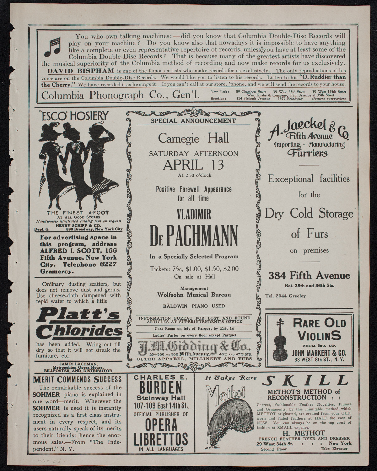 Harold Bauer, Piano, April 6, 1912, program page 9