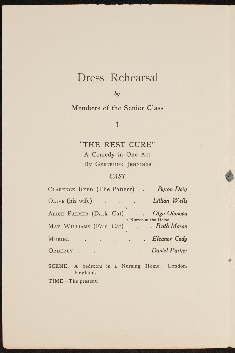 American Academy of Dramatic Arts/ Empire Theatre Dramatic School Dress Rehearsal, December 5, 1919, program page 2