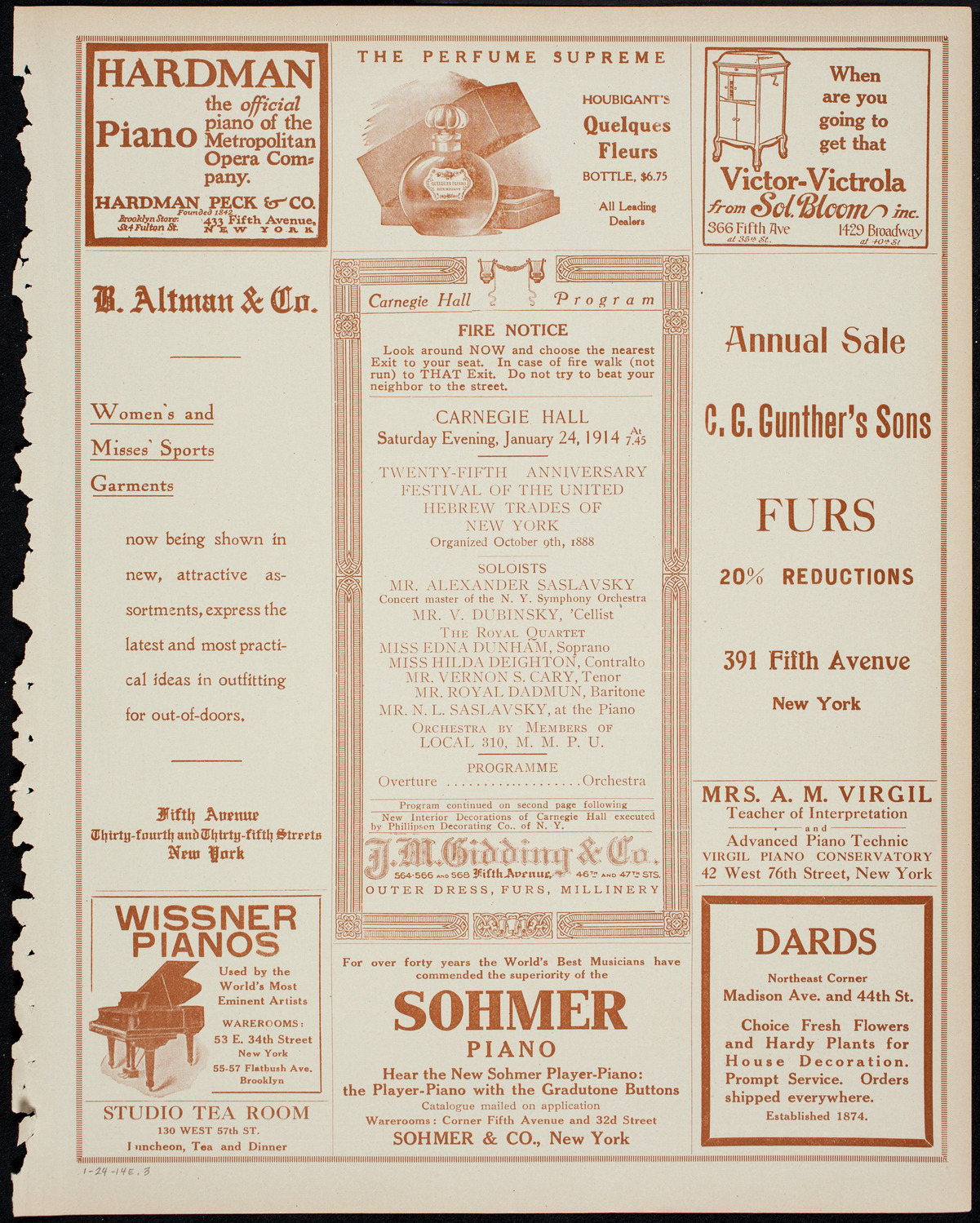 United Hebew Trades of New York 25th Anniversary Festival, January 24, 1914, program page 5