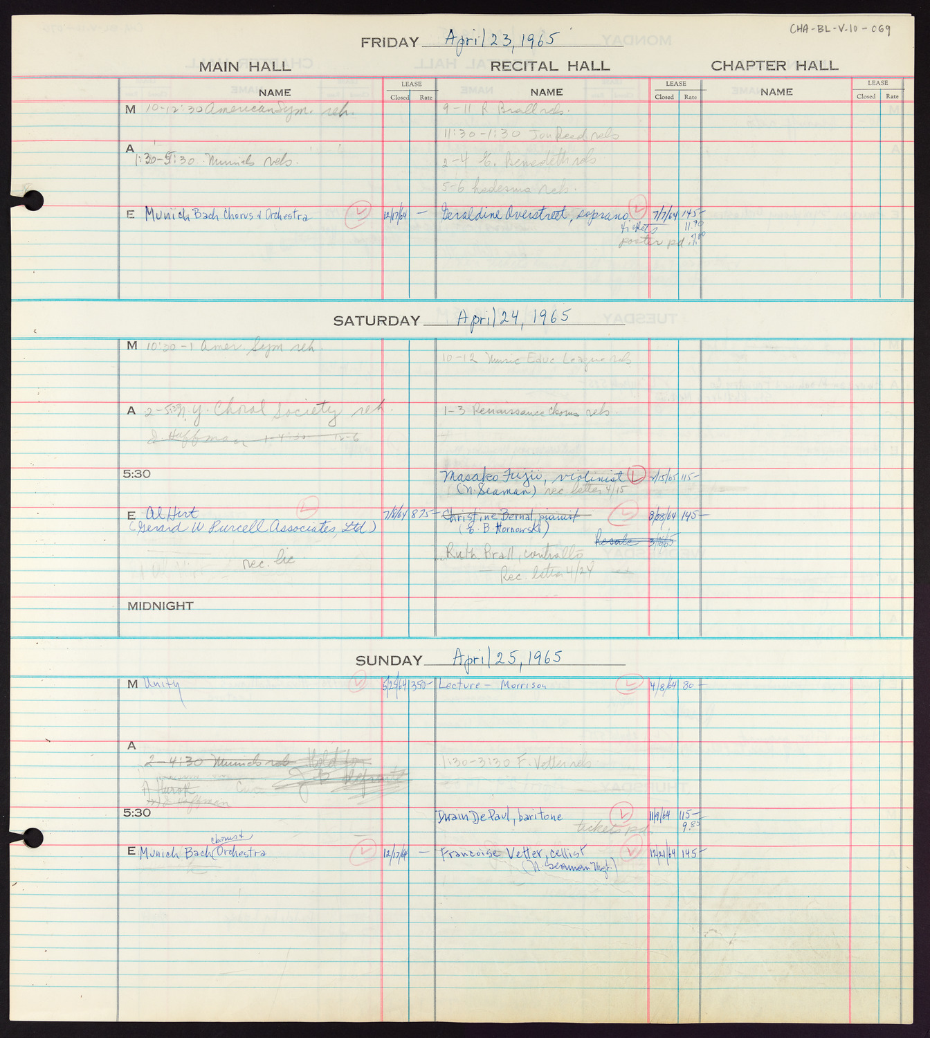 Carnegie Hall Booking Ledger, volume 10, page 69