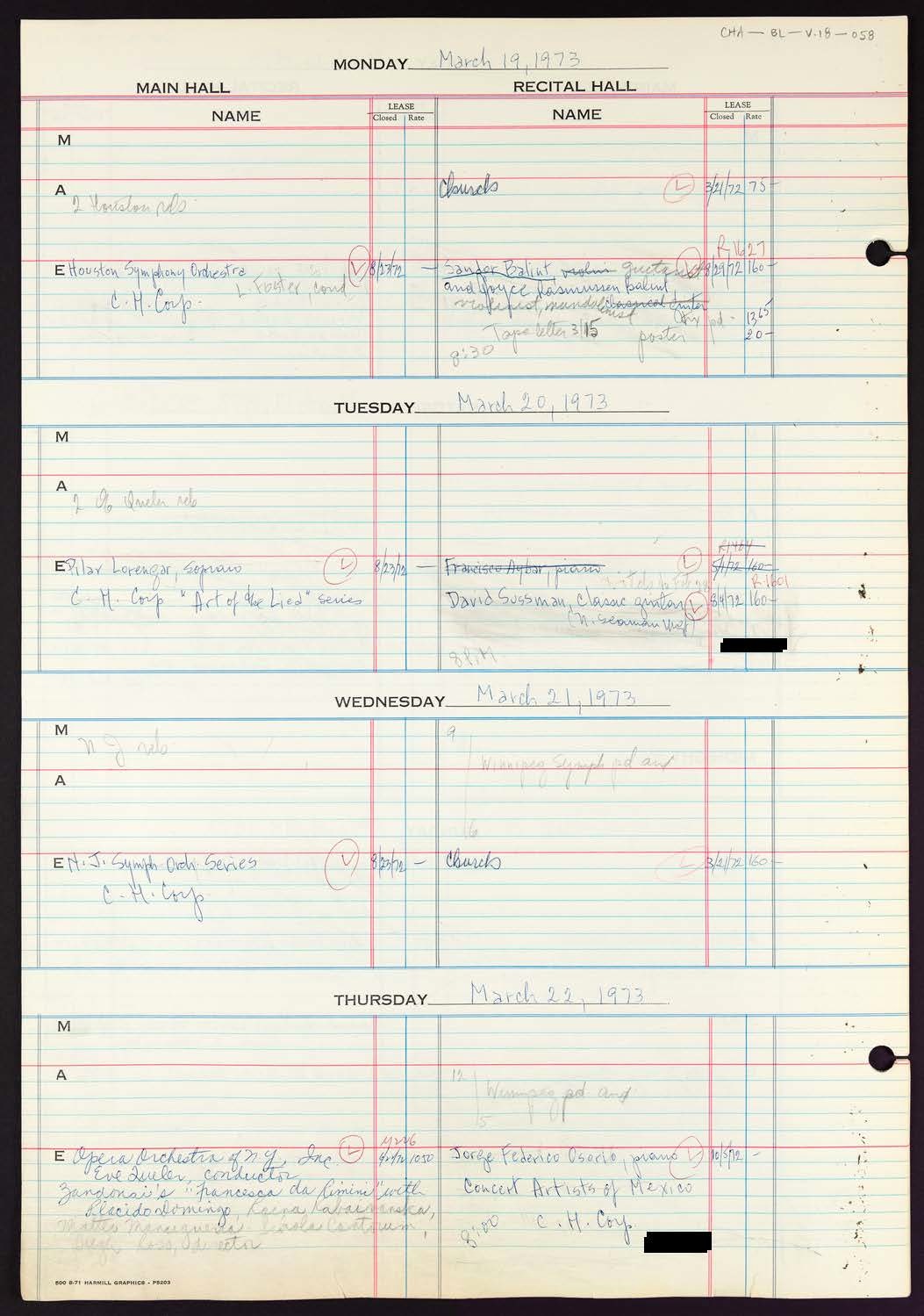 Carnegie Hall Booking Ledger, volume 18, page 58