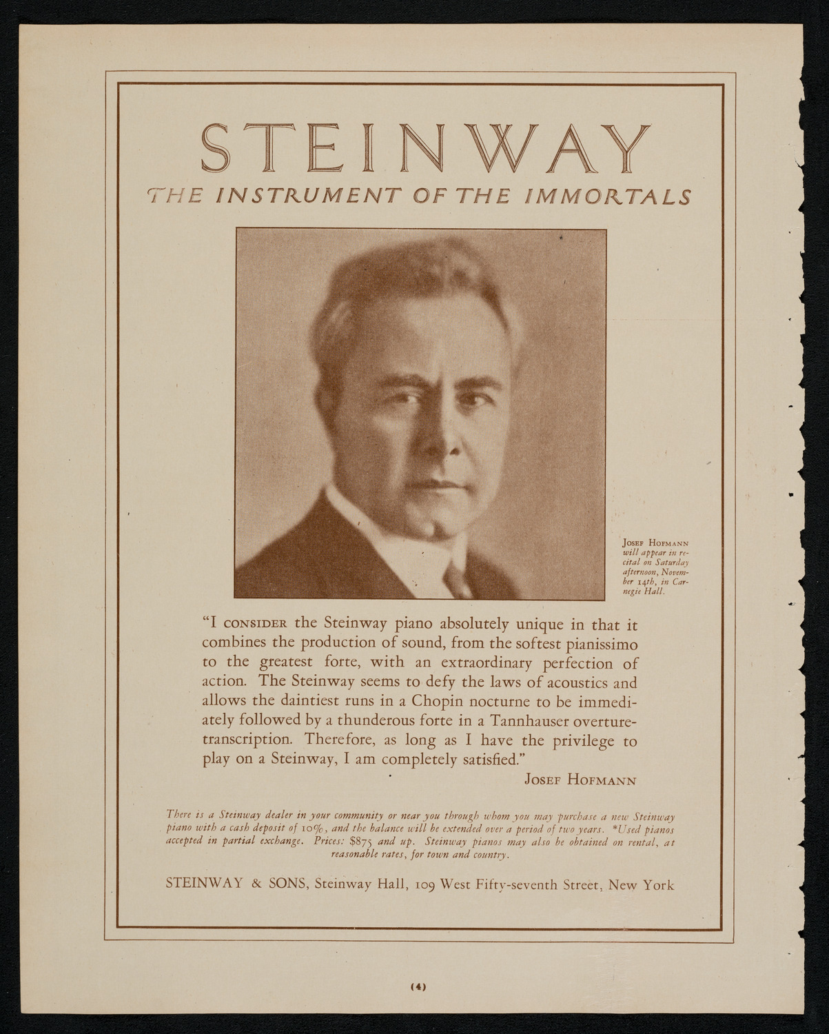 Josef Hofmann, Piano, November 14, 1925, program page 4