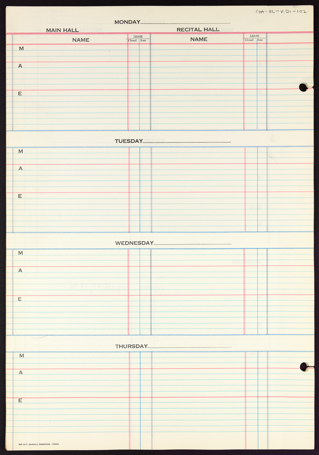 Carnegie Hall Booking Ledger, volume 21, page 102