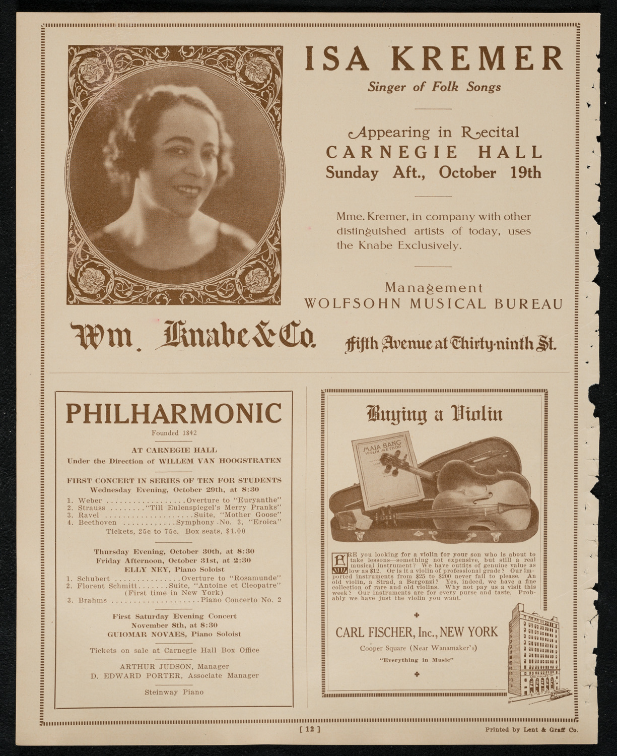 Rosa Raisa, Giacomo Rimini, and Magdeleine Brard, October 18, 1924, program page 12