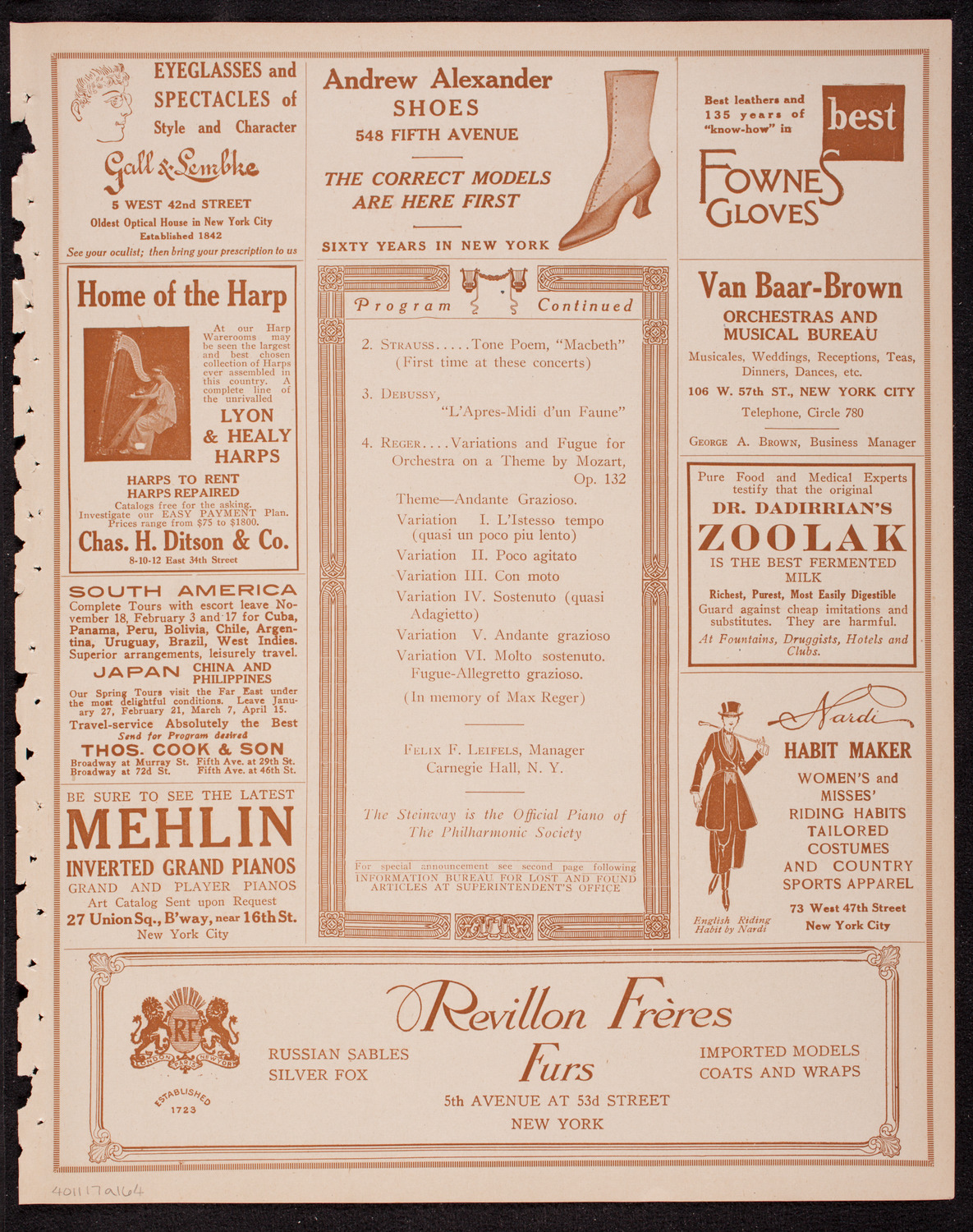 New York Philharmonic, November 17, 1916, program page 7