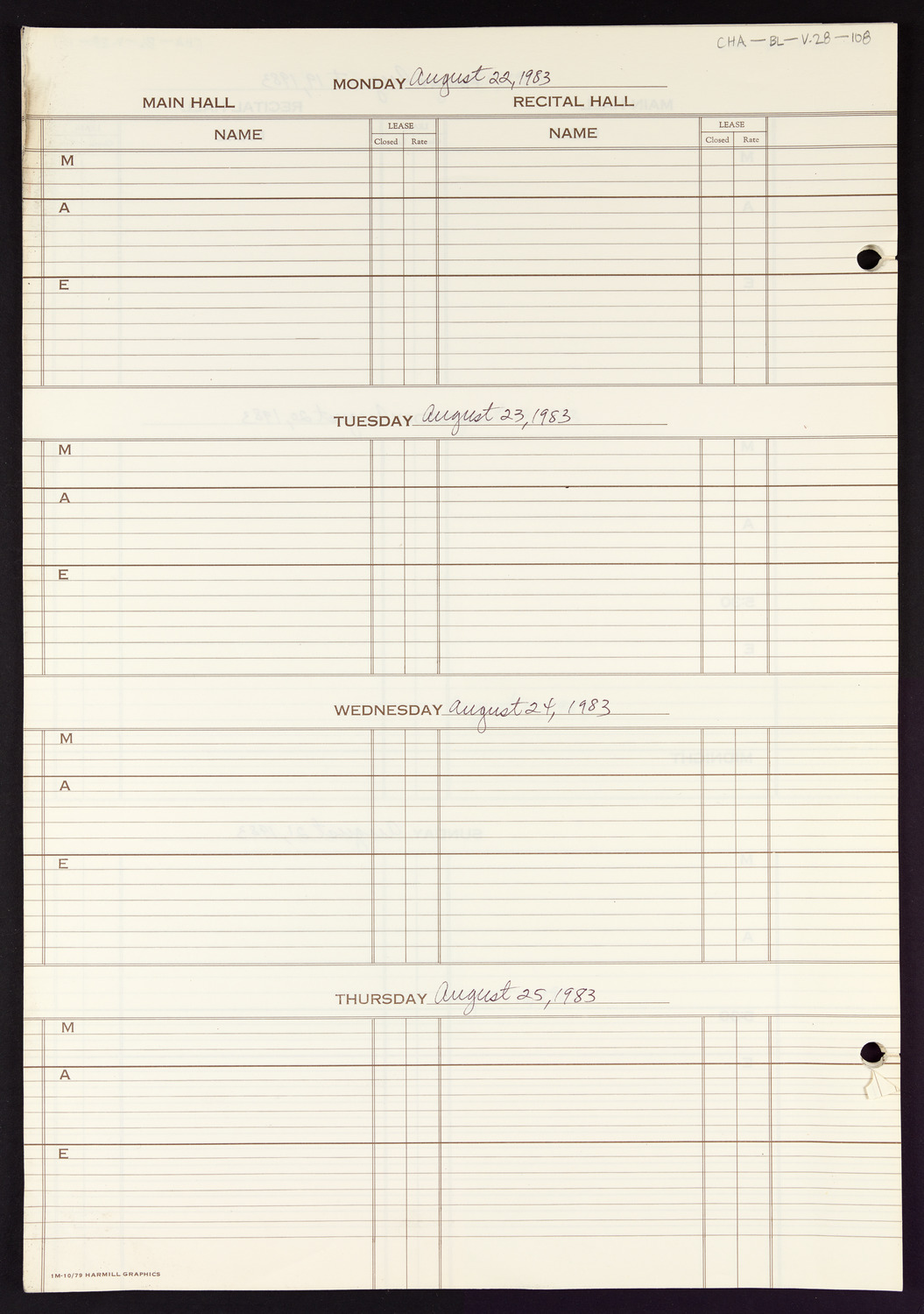 Carnegie Hall Booking Ledger, volume 28, page 108