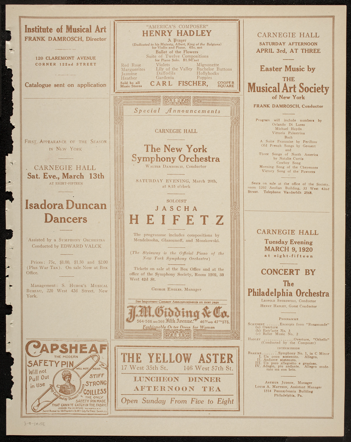 Benefit: Relief Association of Hebrew Settlement Workers, March 8, 1920, program page 9