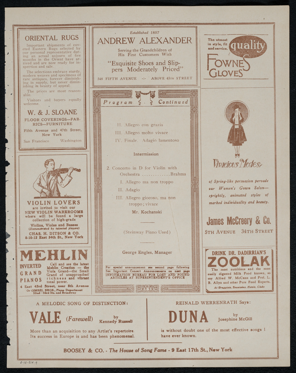 New York Symphony Orchestra, February 14, 1921, program page 7