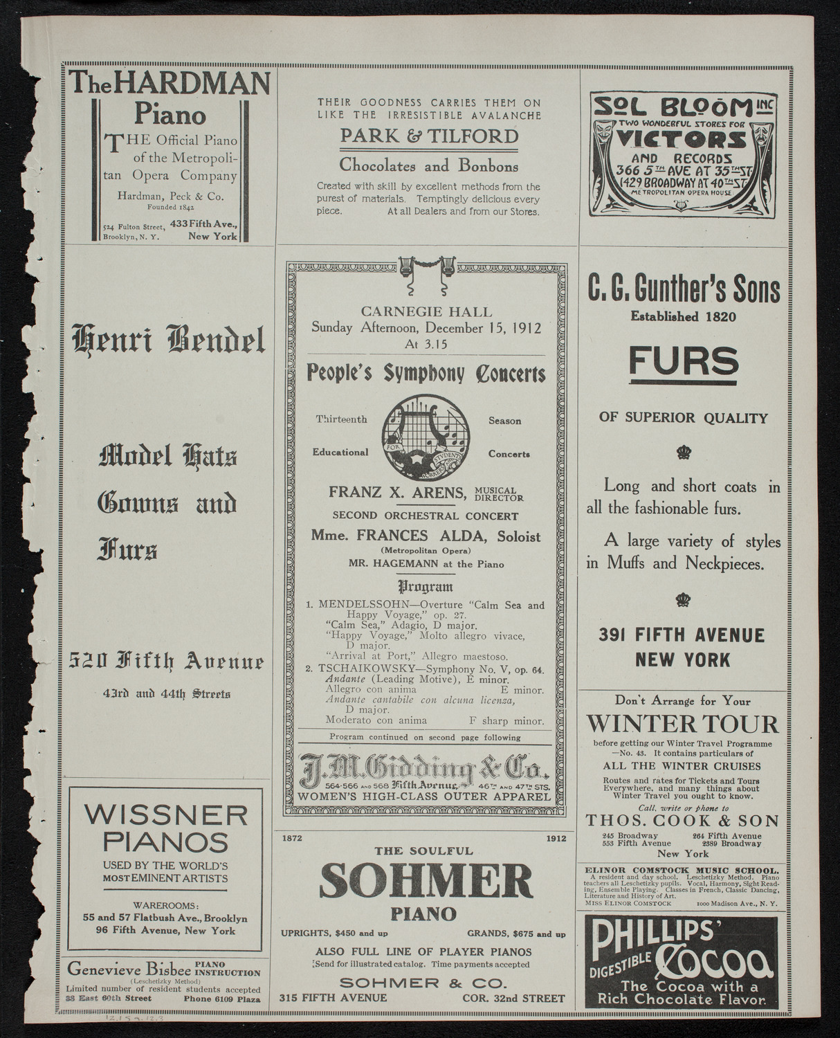 People's Symphony Concert, December 15, 1912, program page 5