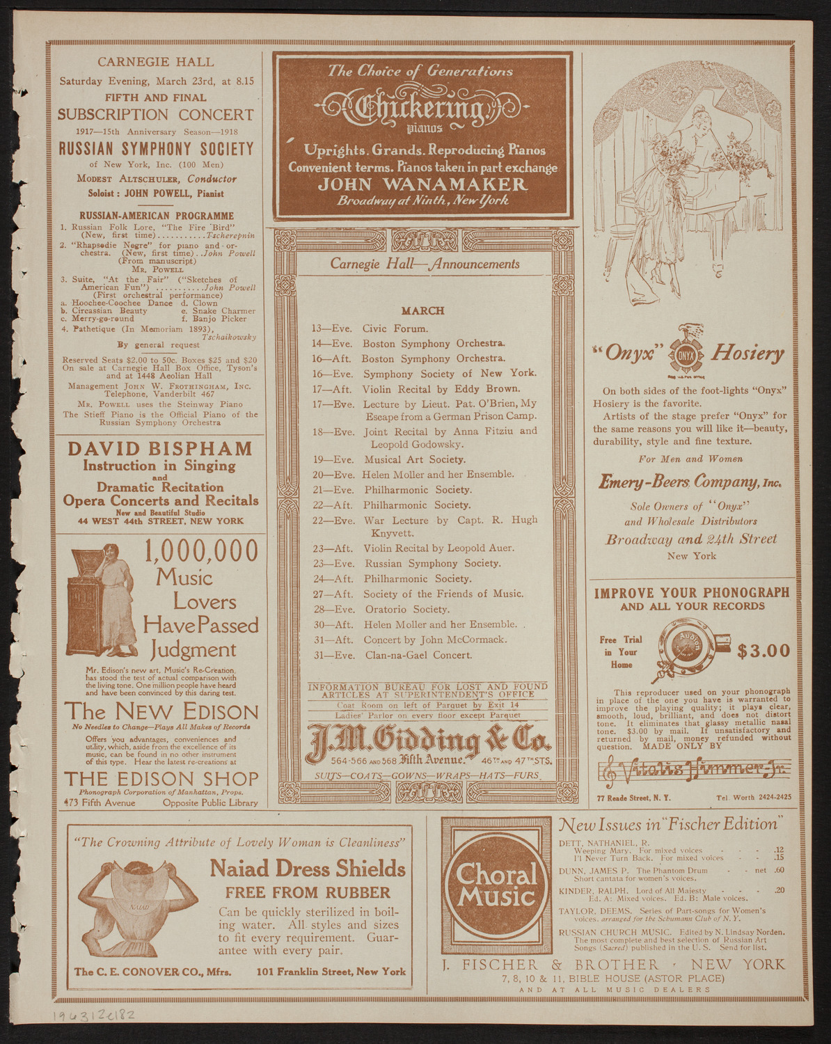 Choir of the Cathedral of St. John the Divine, March 12, 1918, program page 3