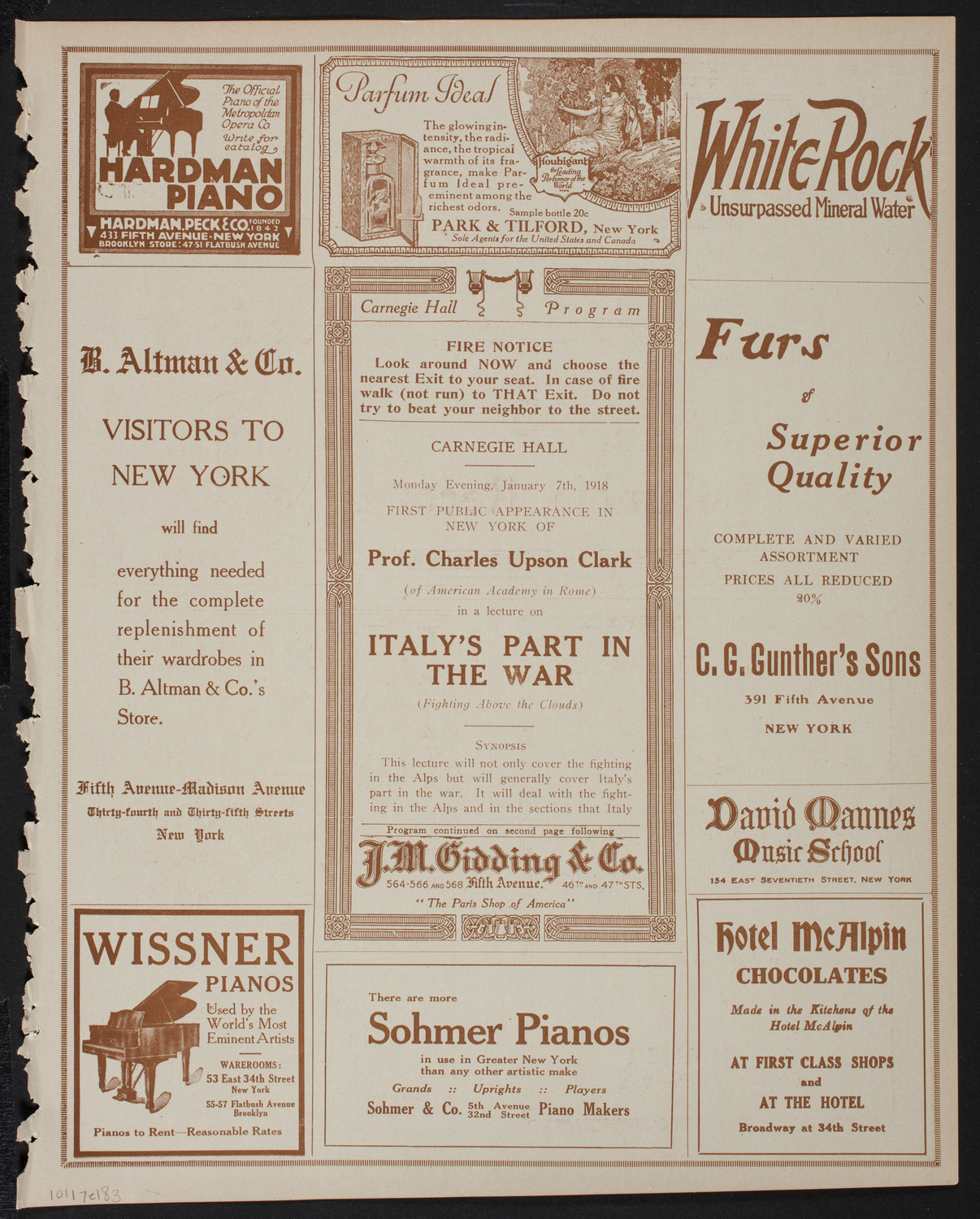 Lecture by Charles Upson Clark, January 7, 1918, program page 5
