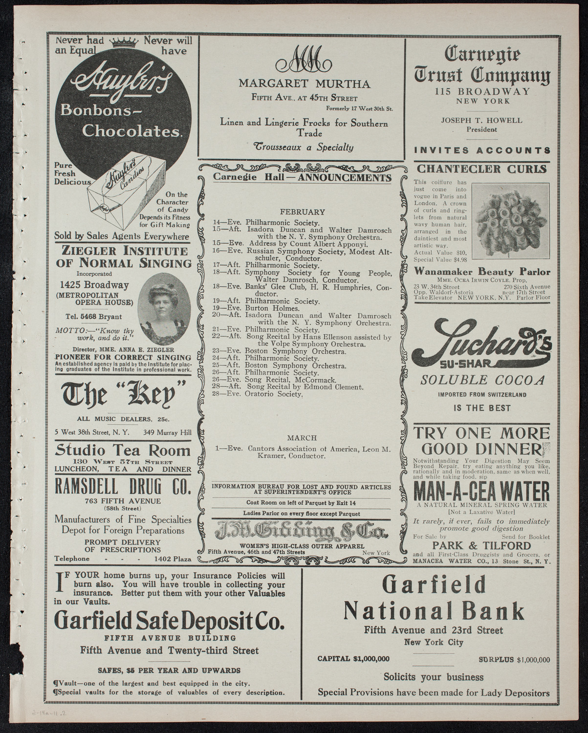 Johanna Gadski, Soprano, February 14, 1911, program page 3