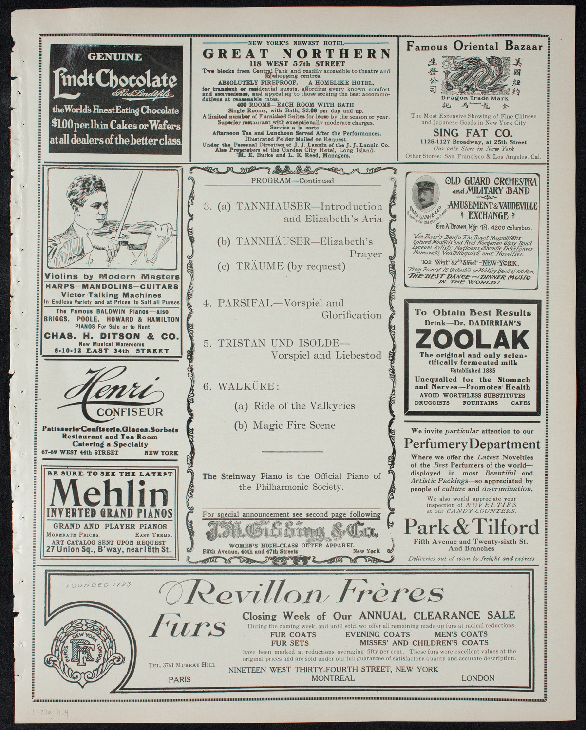New York Philharmonic, January 27, 1911, program page 7