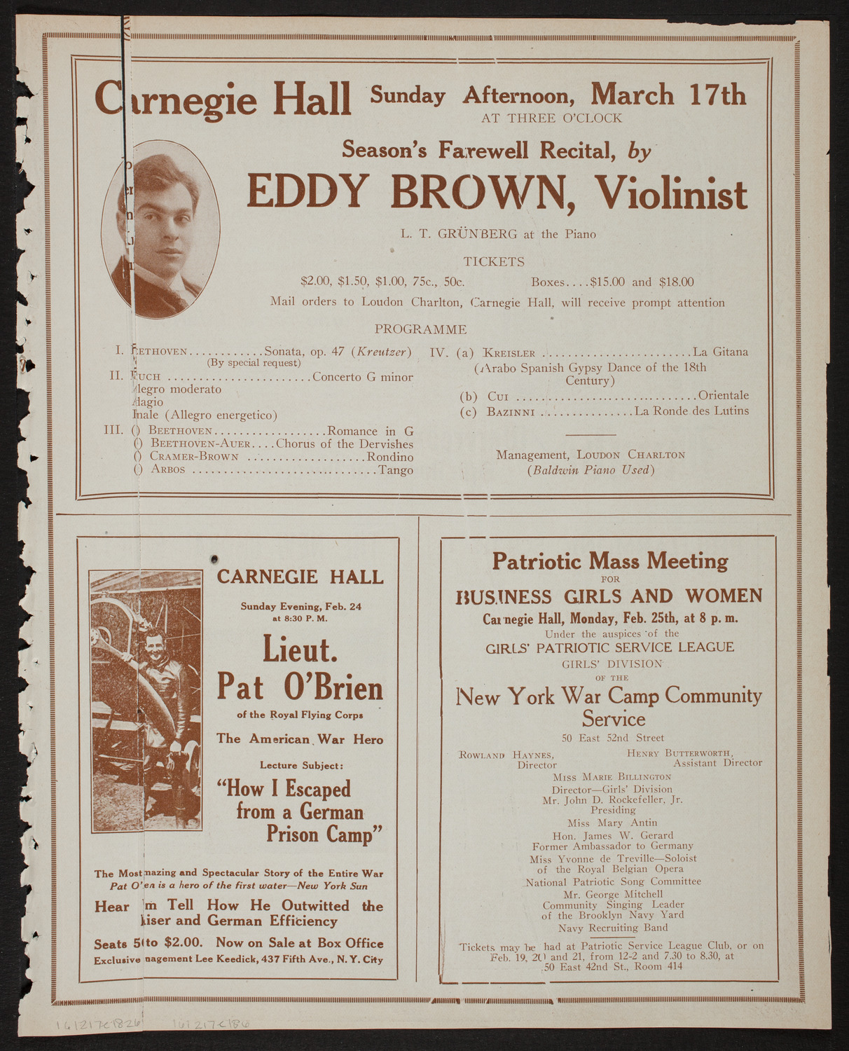 Lecture by Lieutenant Patrick Alva O'Brien, R.F.C, February 17, 1918, program page 11