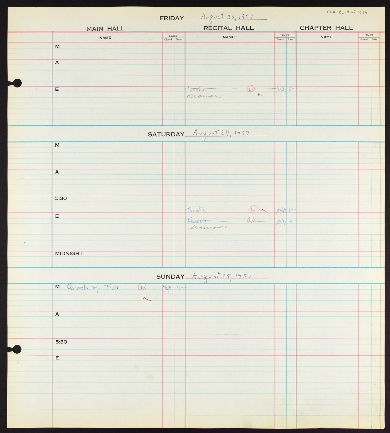 Carnegie Hall Booking Ledger, volume 2, page 95