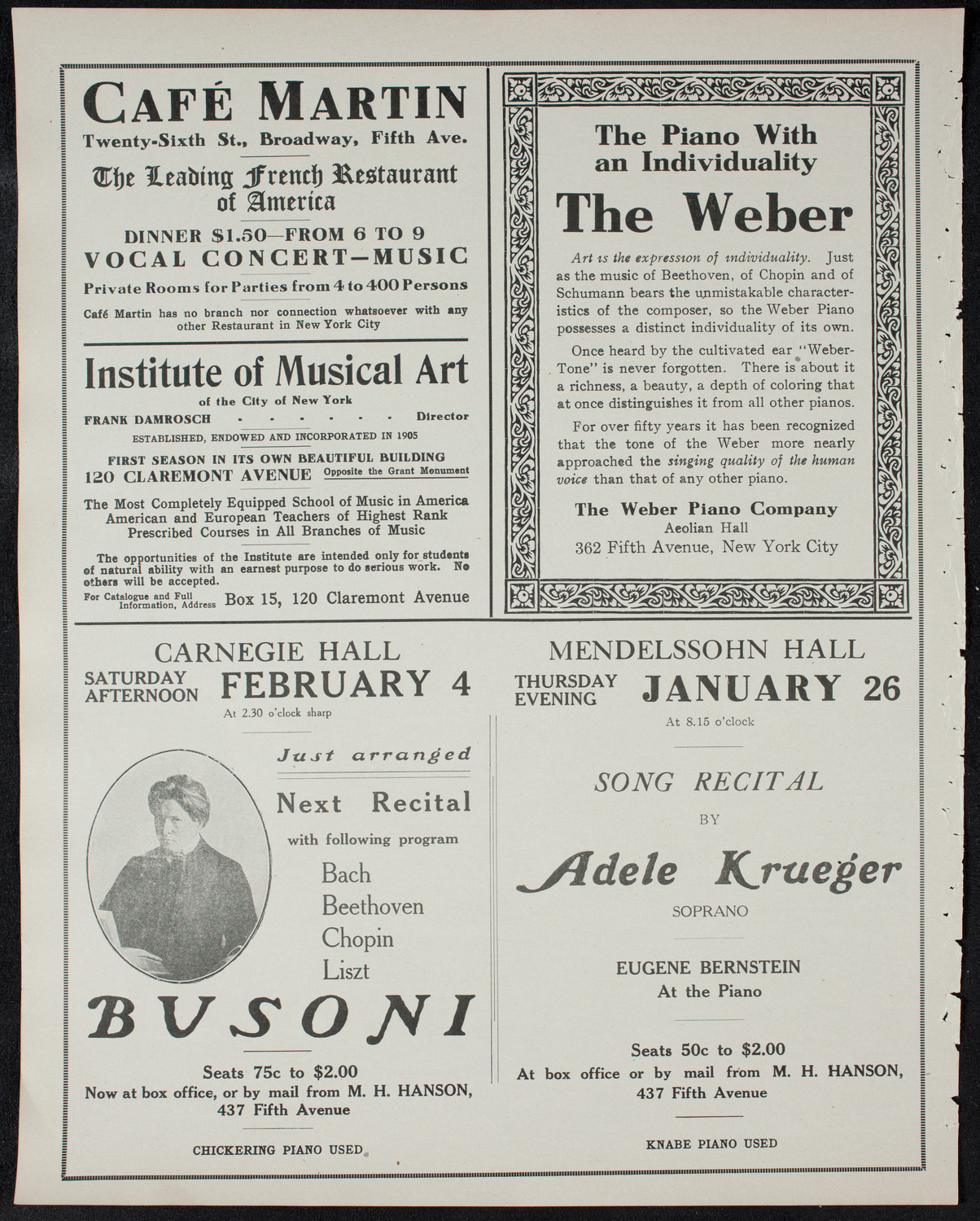 New York Philharmonic, January 22, 1911, program page 6