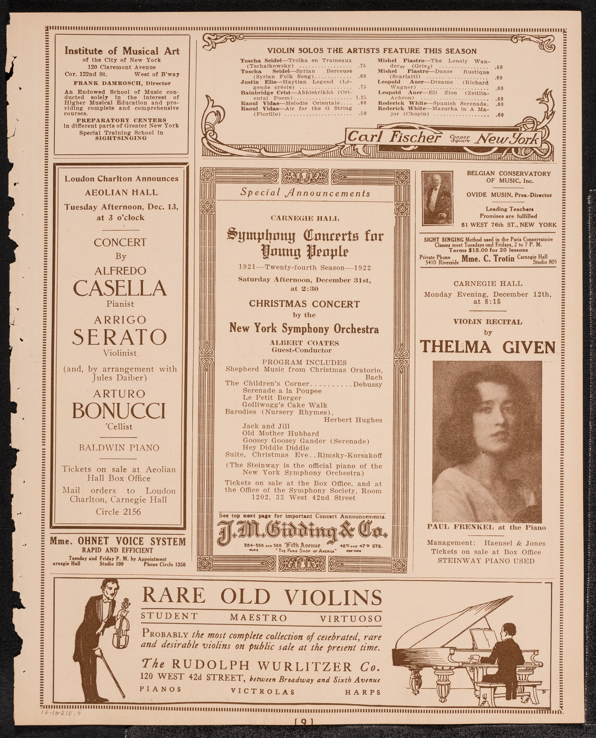 Lucrezia Bori, Soprano, and Alberto Salvi, Harp, December 10, 1921, program page 9