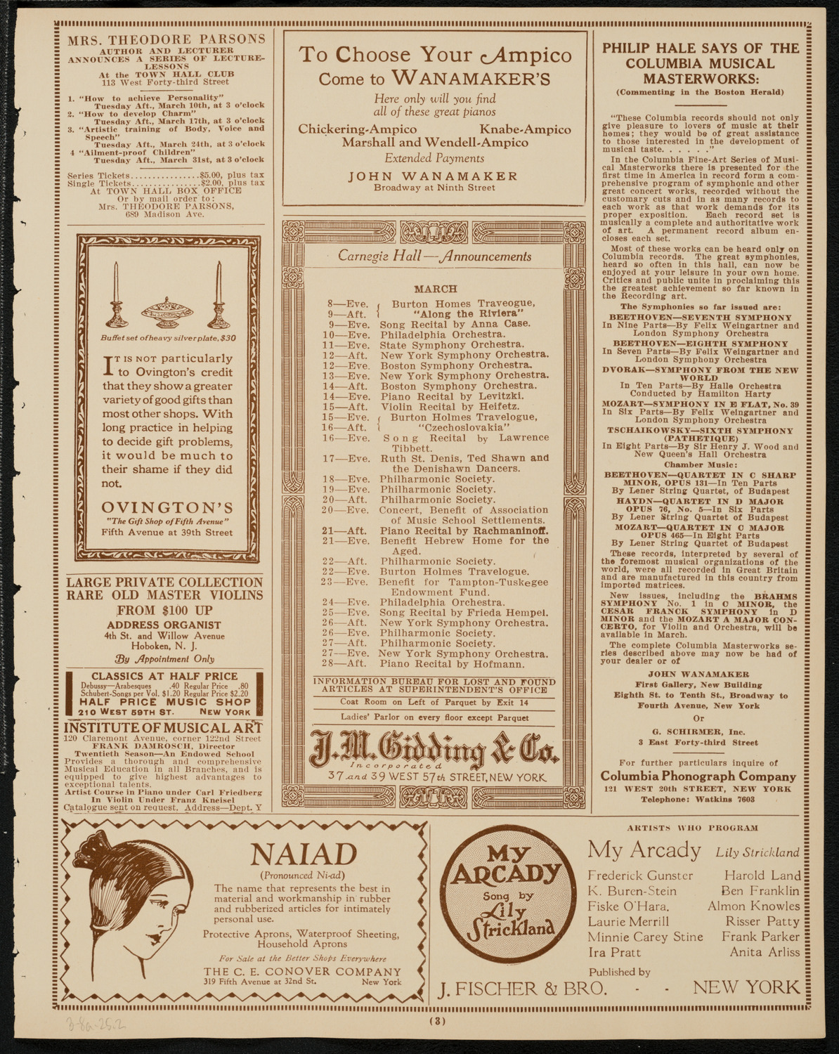 New York Philharmonic, March 8, 1925, program page 3