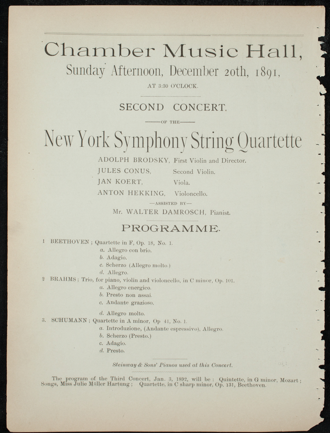 New York Symphony String Quartet, December 20, 1891, program page 6