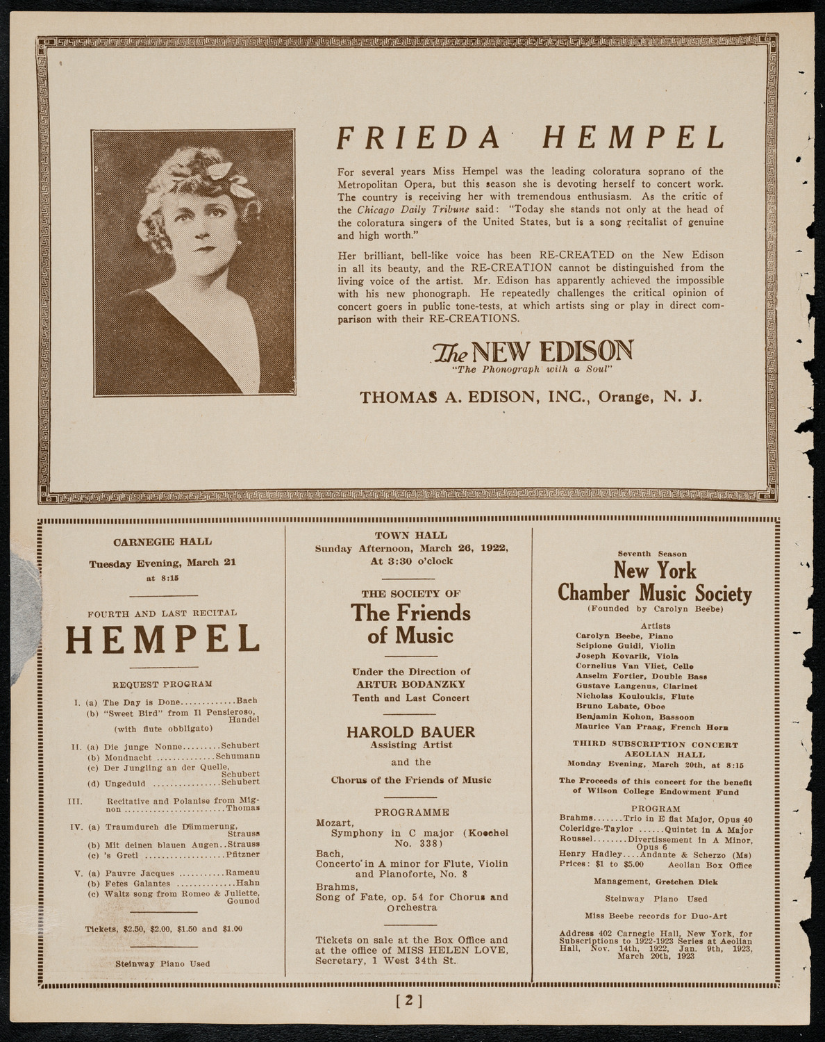 Miron Poliakin, Violin, March 19, 1922, program page 2