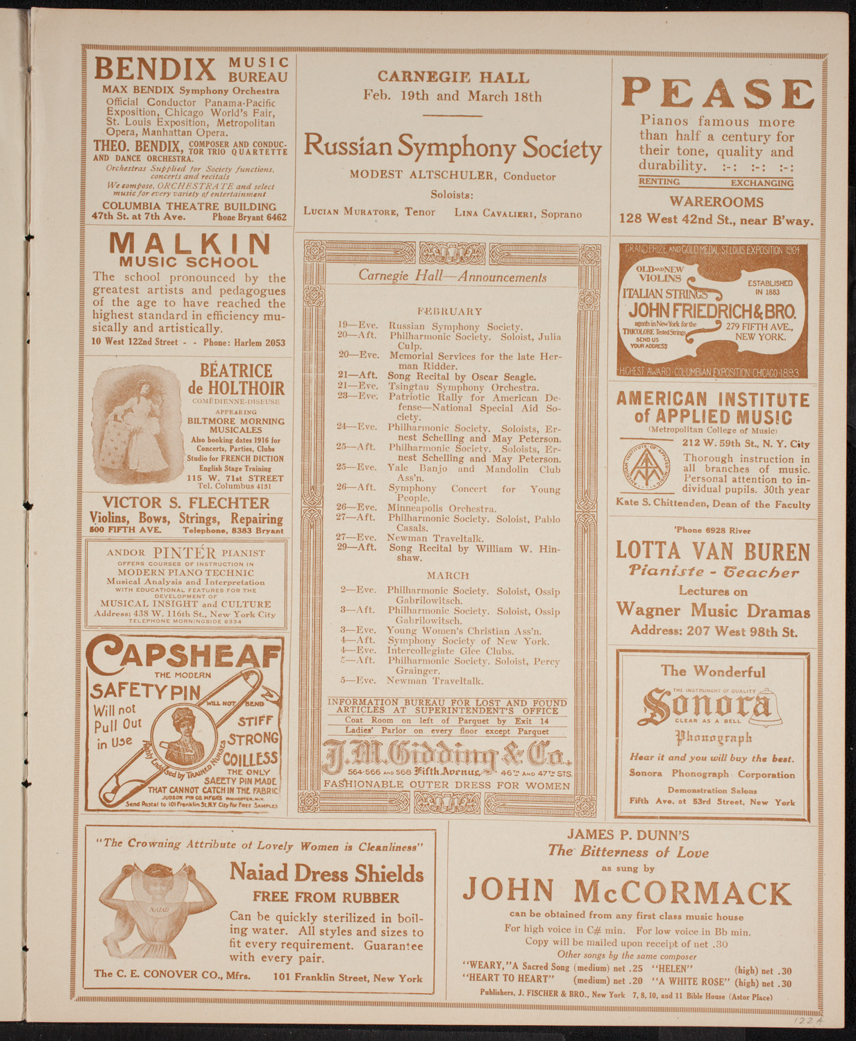 Boston Symphony Orchestra, February 19, 1916, program page 3