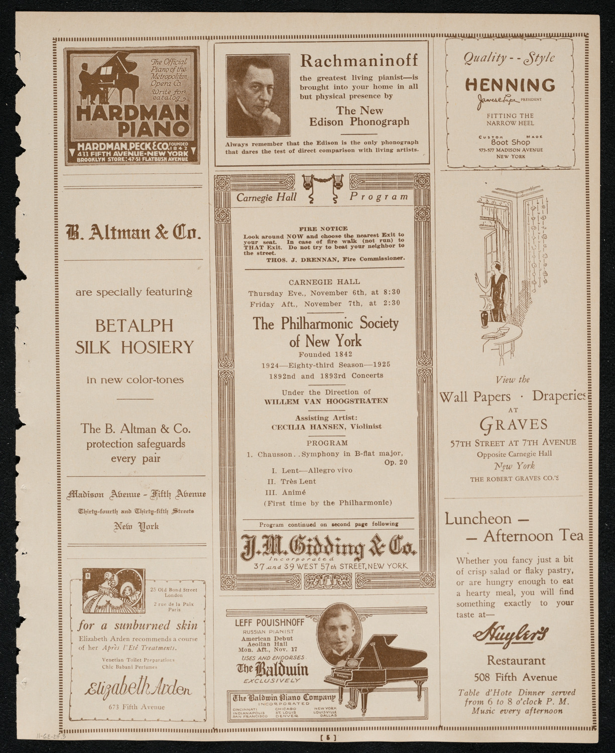 New York Philharmonic, November 6, 1924, program page 5