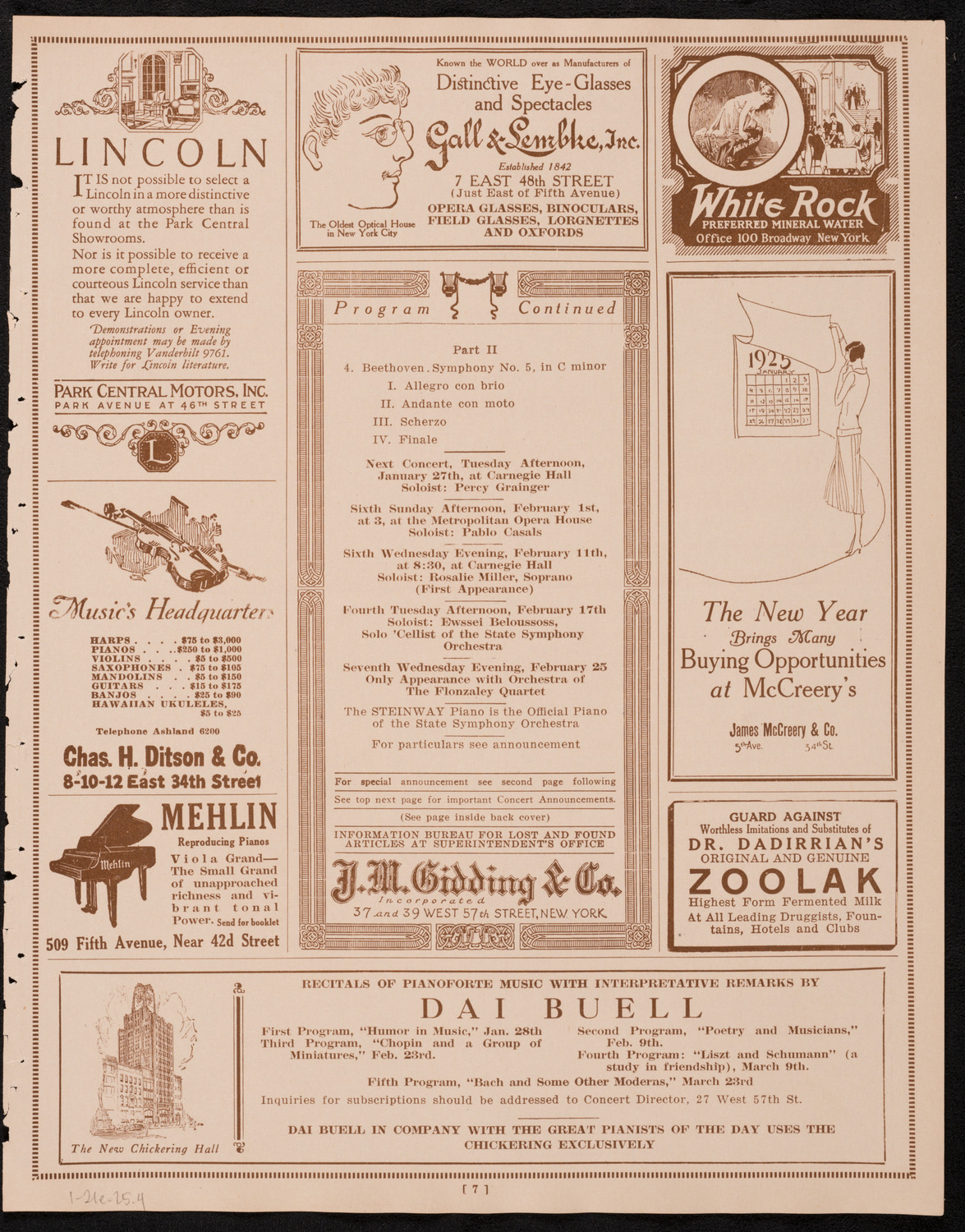 State Symphony Orchestra of New York, January 21, 1925, program page 7