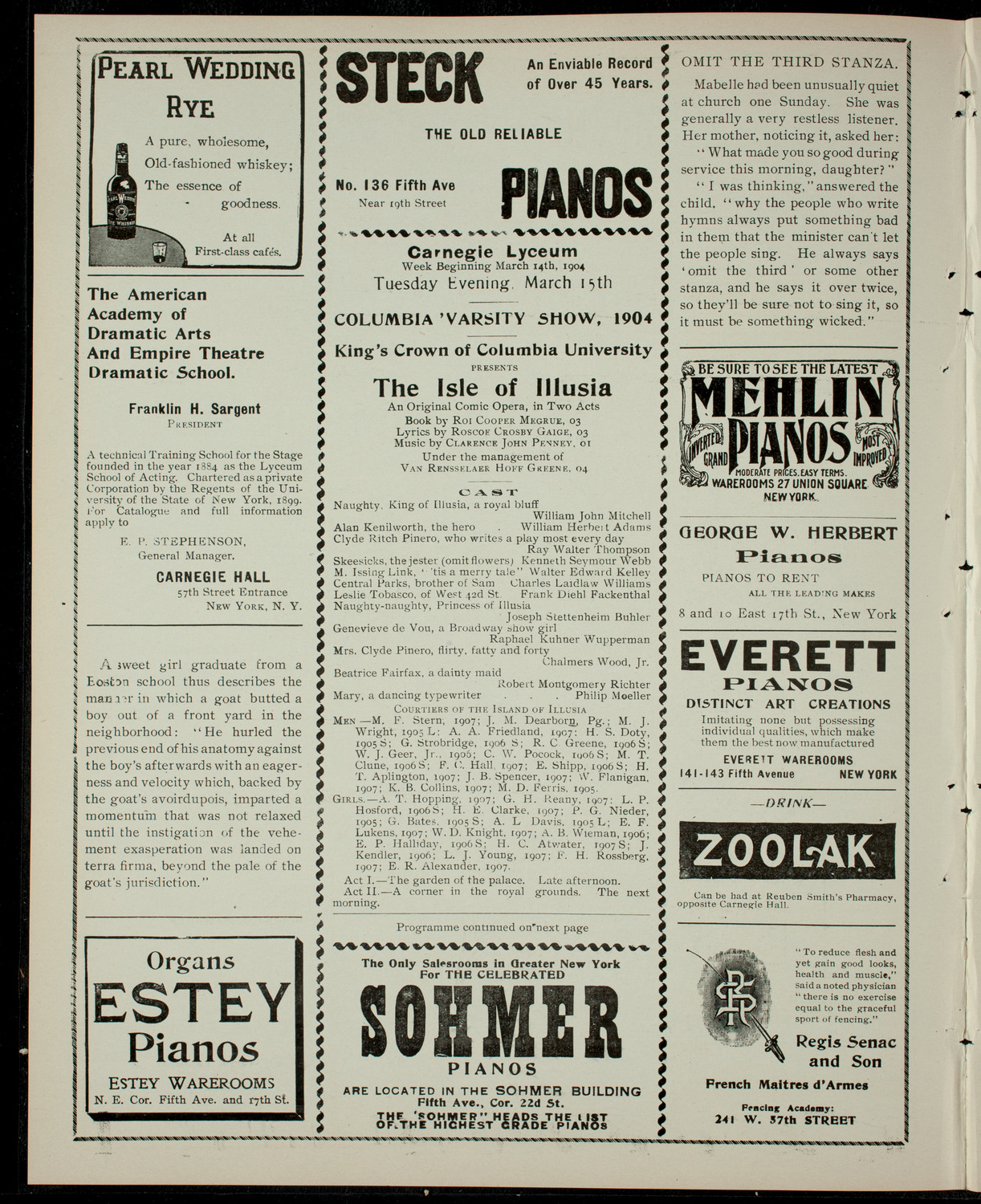 Columbia Varsity Show 1904, March 15, 1904, program page 2