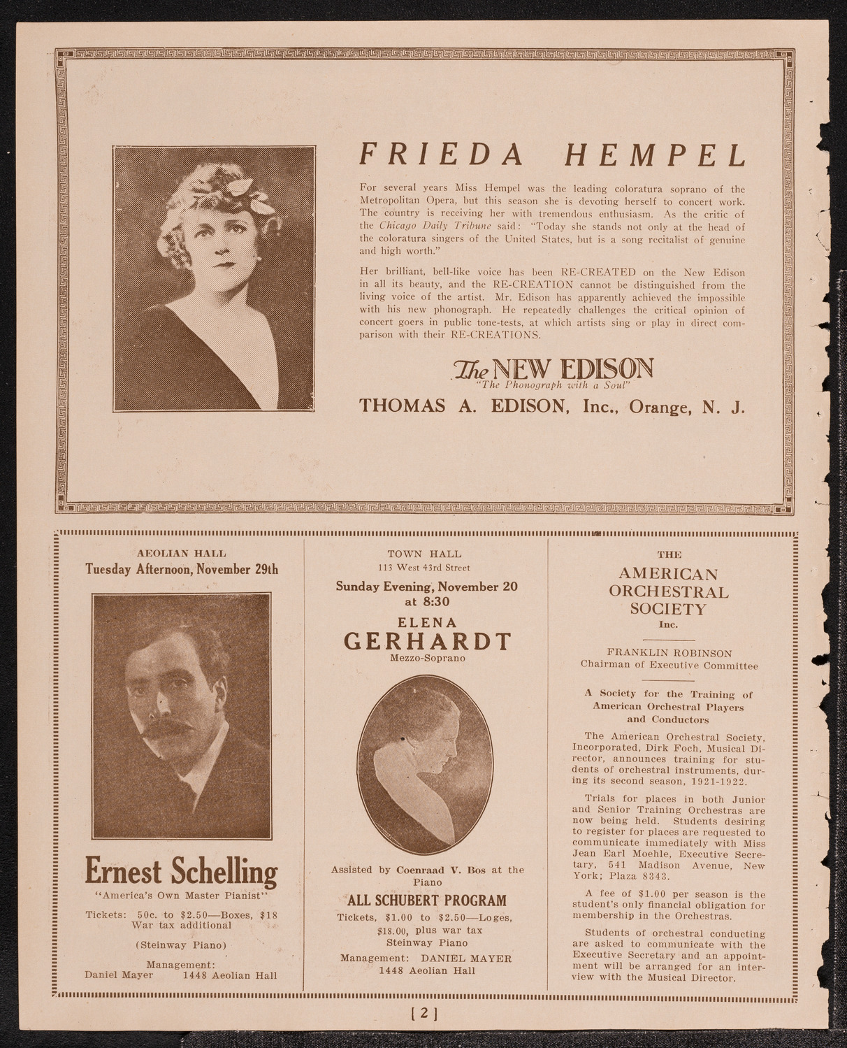 Frieda Hempel, Soprano, November 15, 1921, program page 2