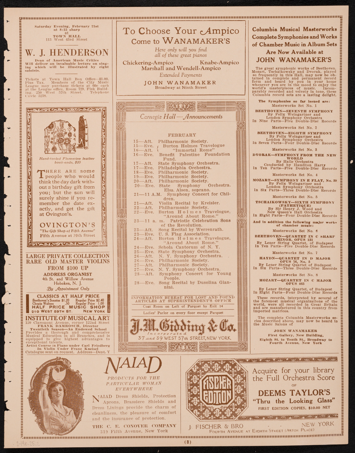 New York Philharmonic, February 14, 1925, program page 3