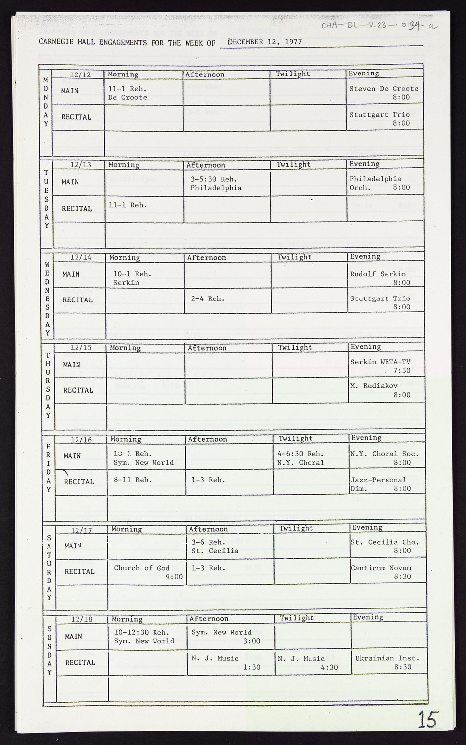 Carnegie Hall Booking Ledger, volume 23, page 34a