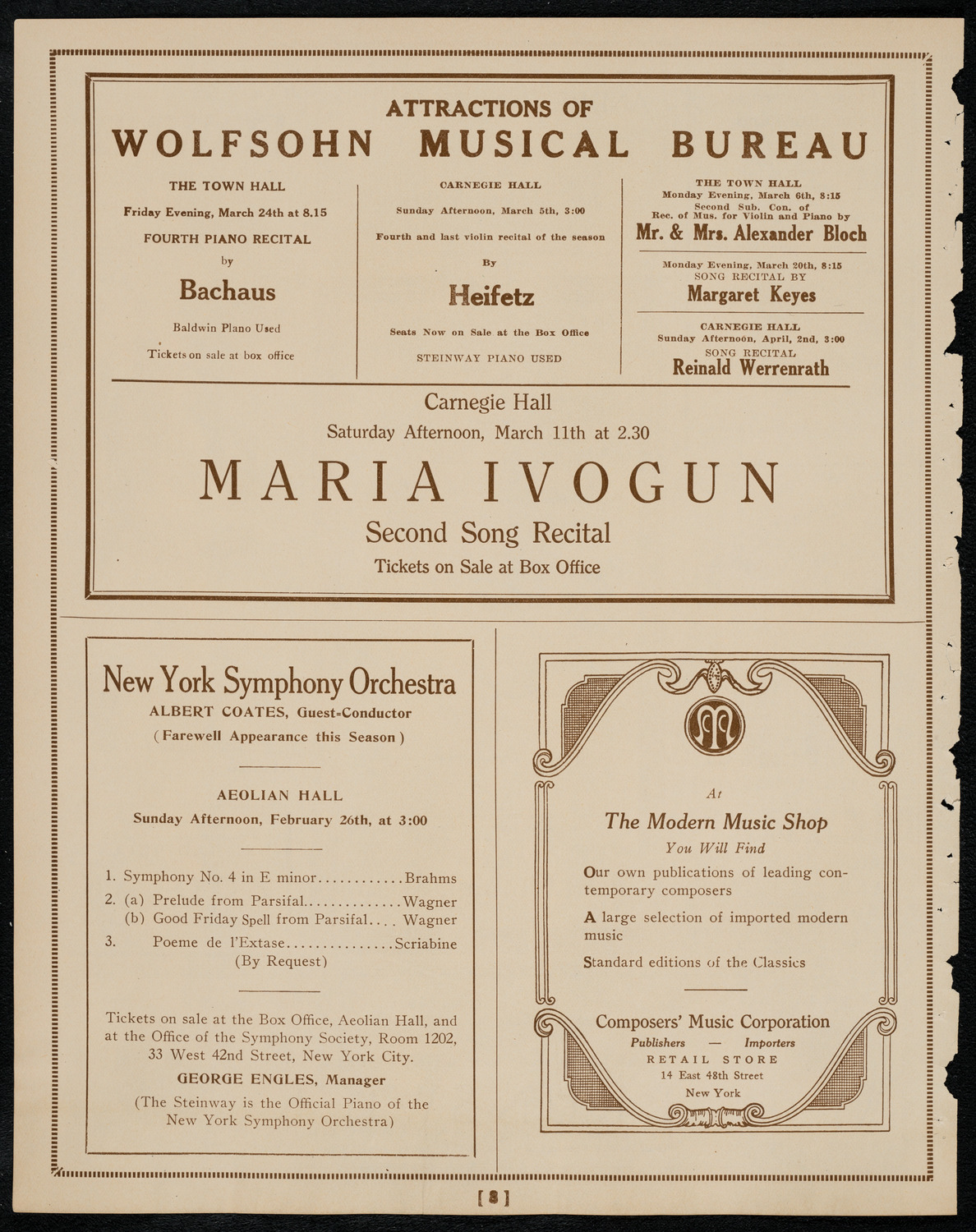 Henri Duval, Violin, February 25, 1922, program page 8