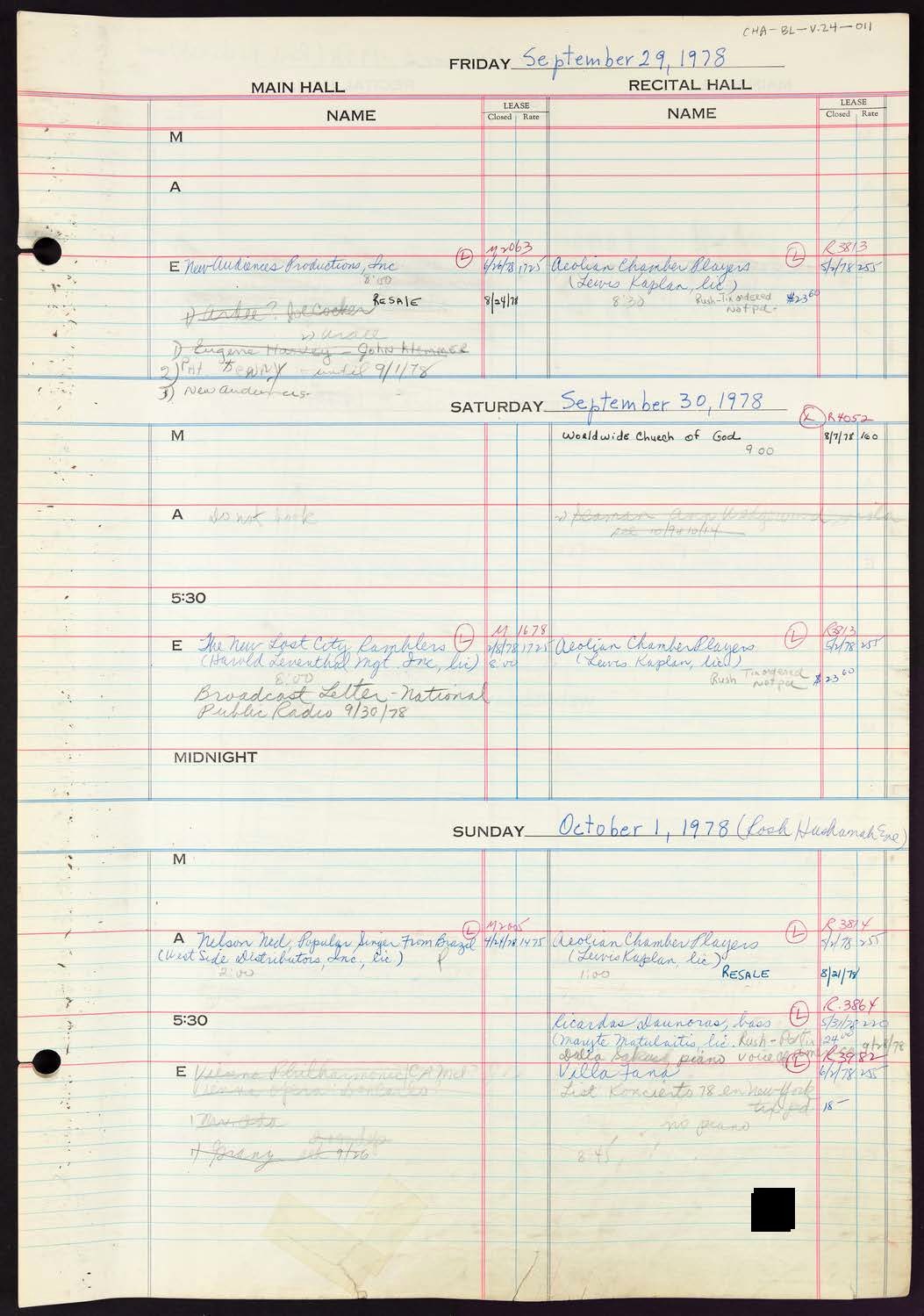 Carnegie Hall Booking Ledger, volume 24, page 11